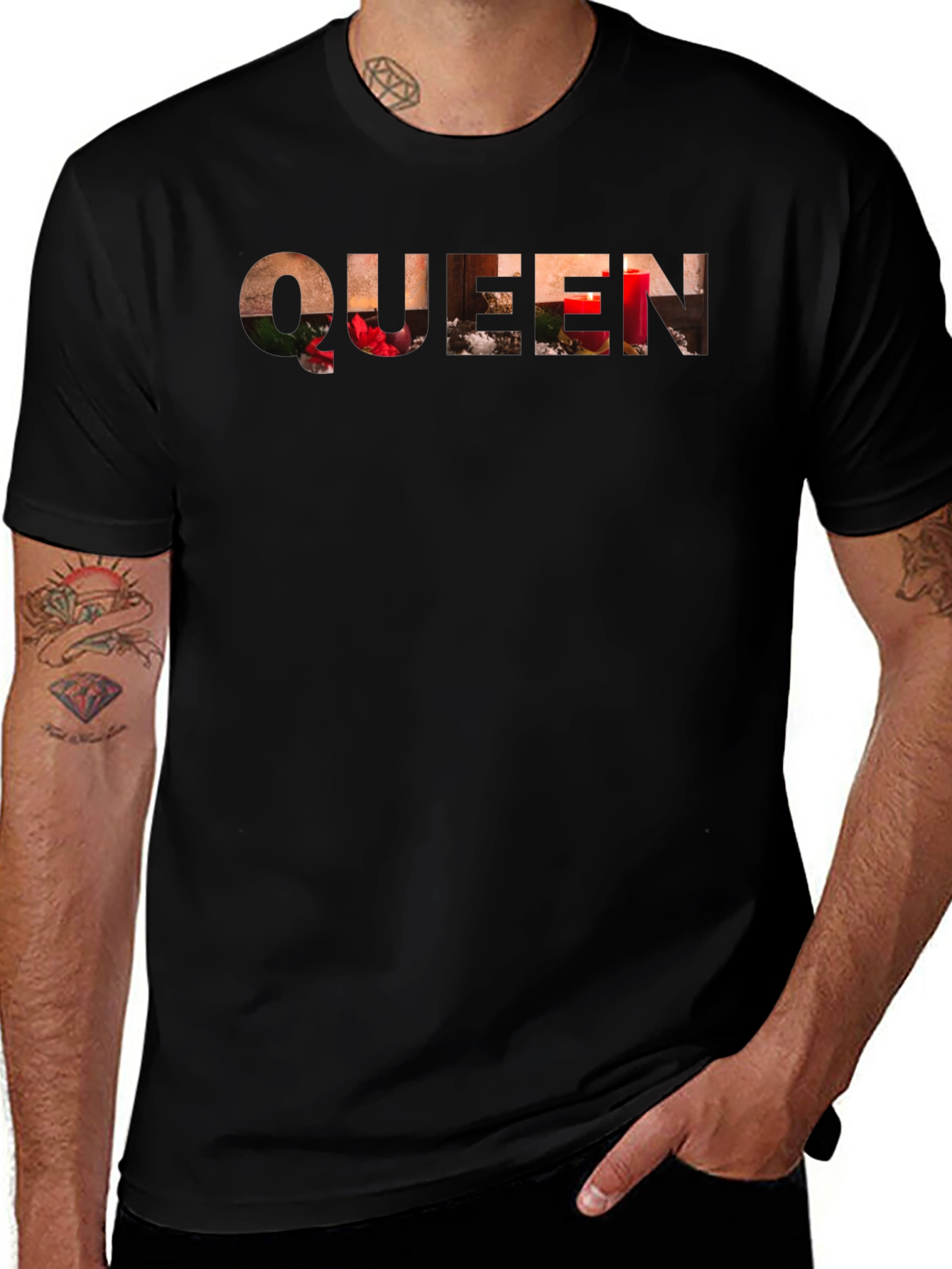 Queen Holiday Candles Black Tee