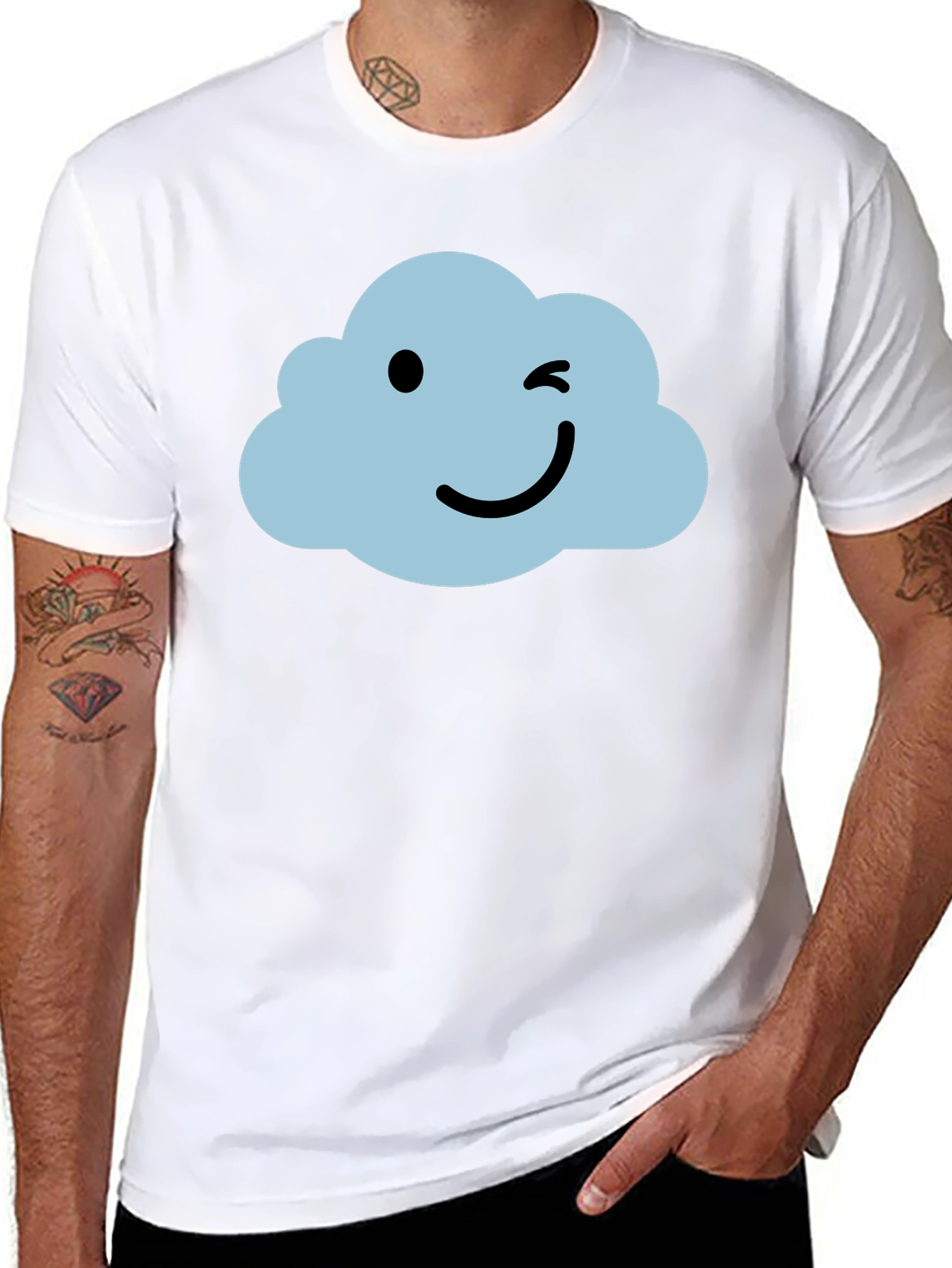 Whimsical Cloud Graphic Tee - Soft Black Cotton Shirt
