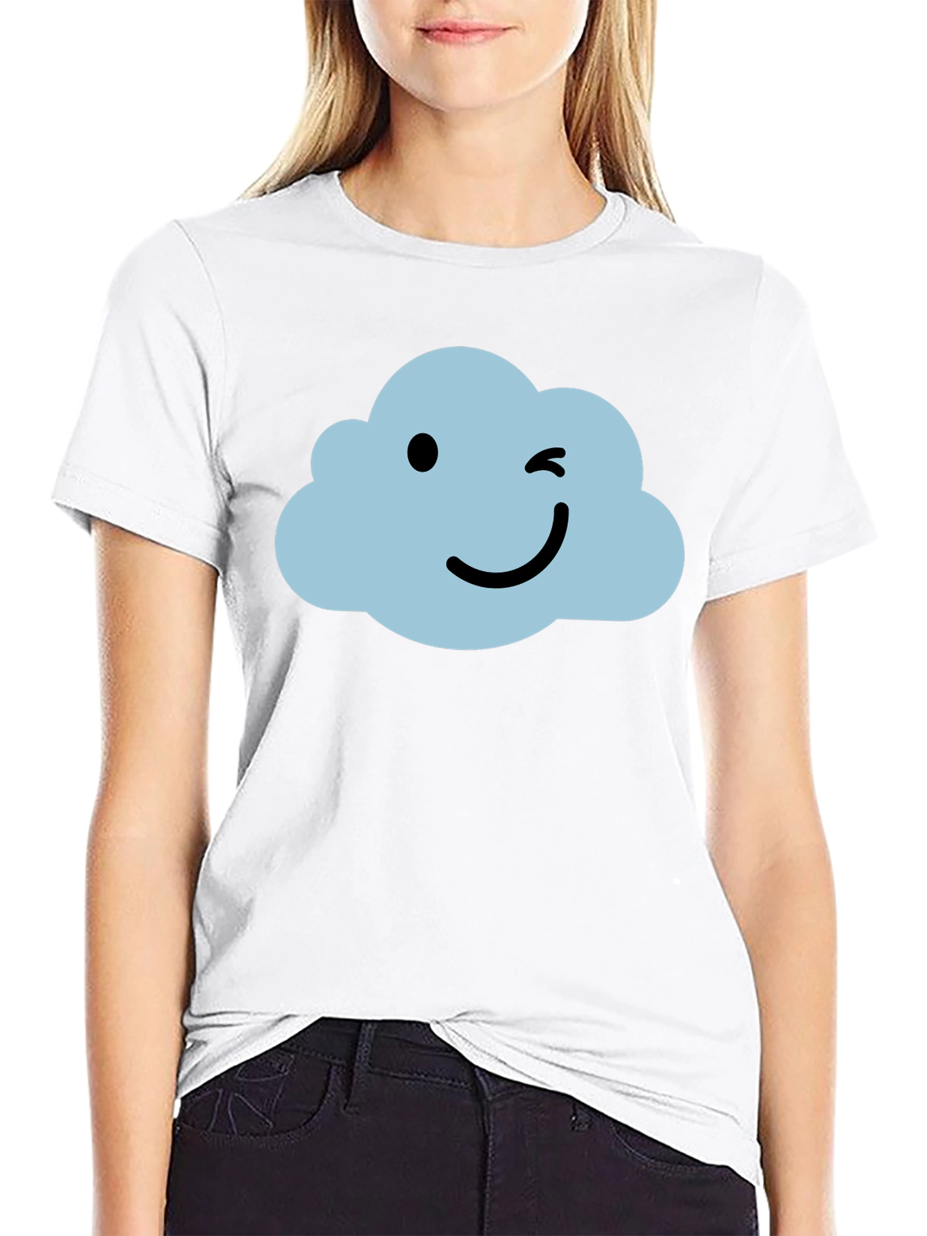 Whimsical Cloud Graphic Tee - Soft Black Cotton Shirt