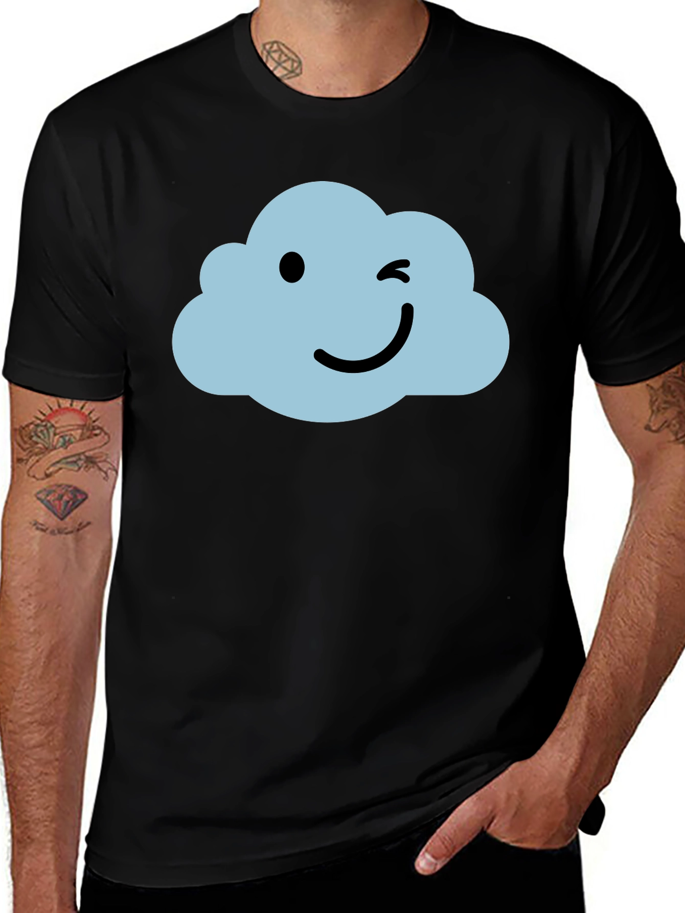 Whimsical Cloud Graphic Tee - Soft Black Cotton Shirt