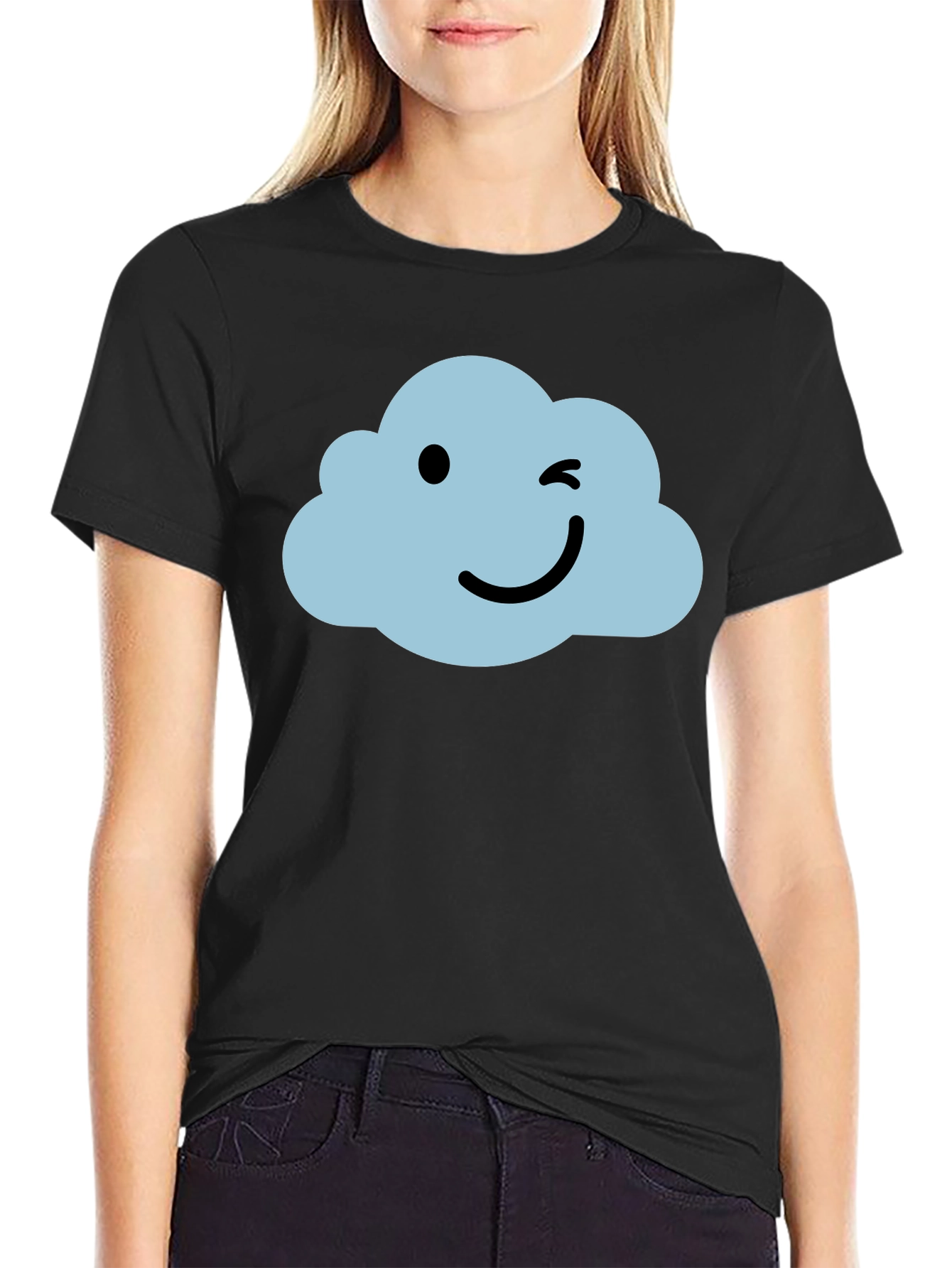 Whimsical Cloud Graphic Tee - Soft Black Cotton Shirt