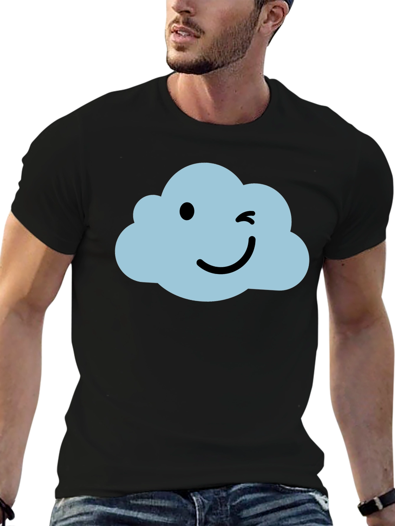 Whimsical Cloud Graphic Tee - Soft Black Cotton Shirt