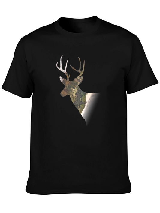 Camo Deer Graphic Tee - Black Cotton Blend