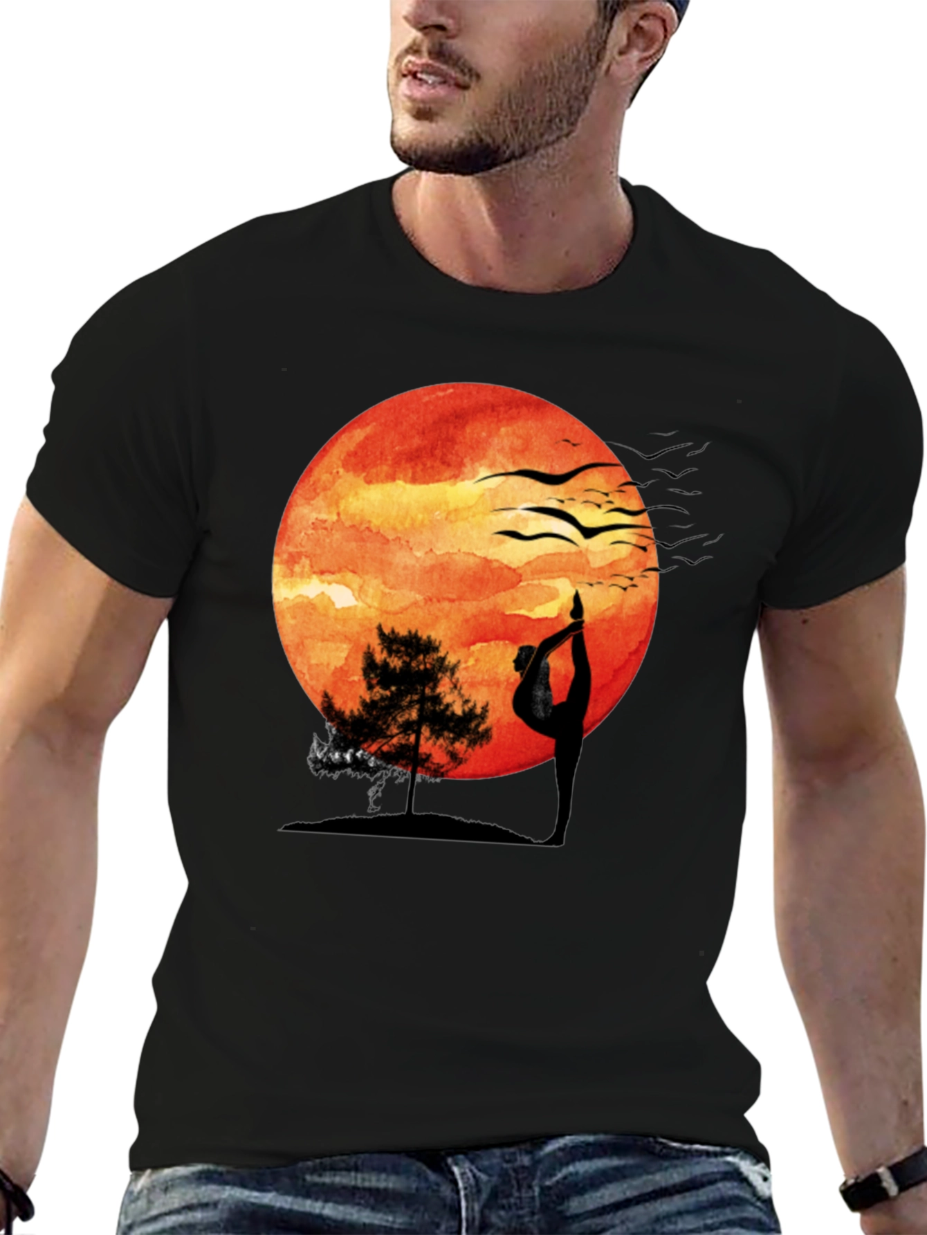 Yoga Sunset T-Shirt - Meditative Nature Design