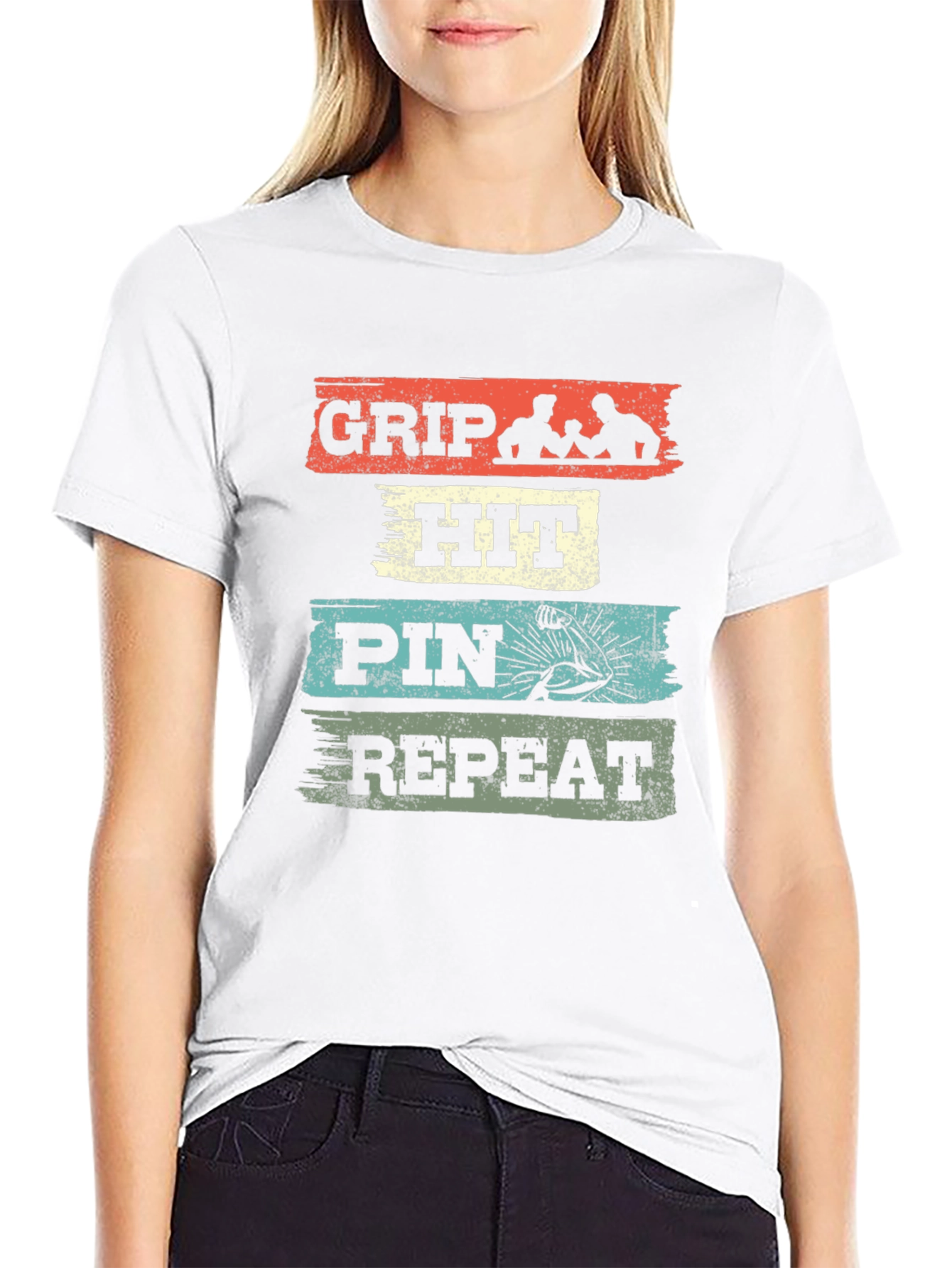 Grip Hit Pin Repeat Arm Wrestling Graphic Tee