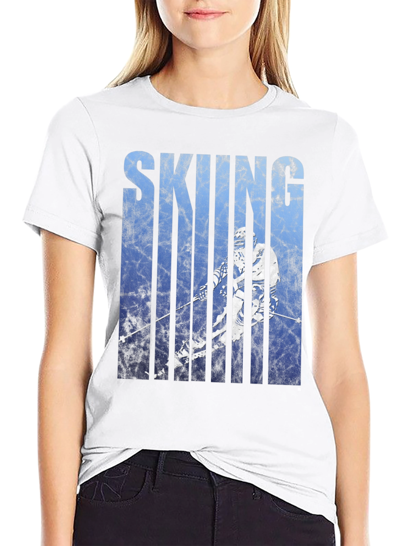 Skiing Graphic Tee - Black Cotton Blend