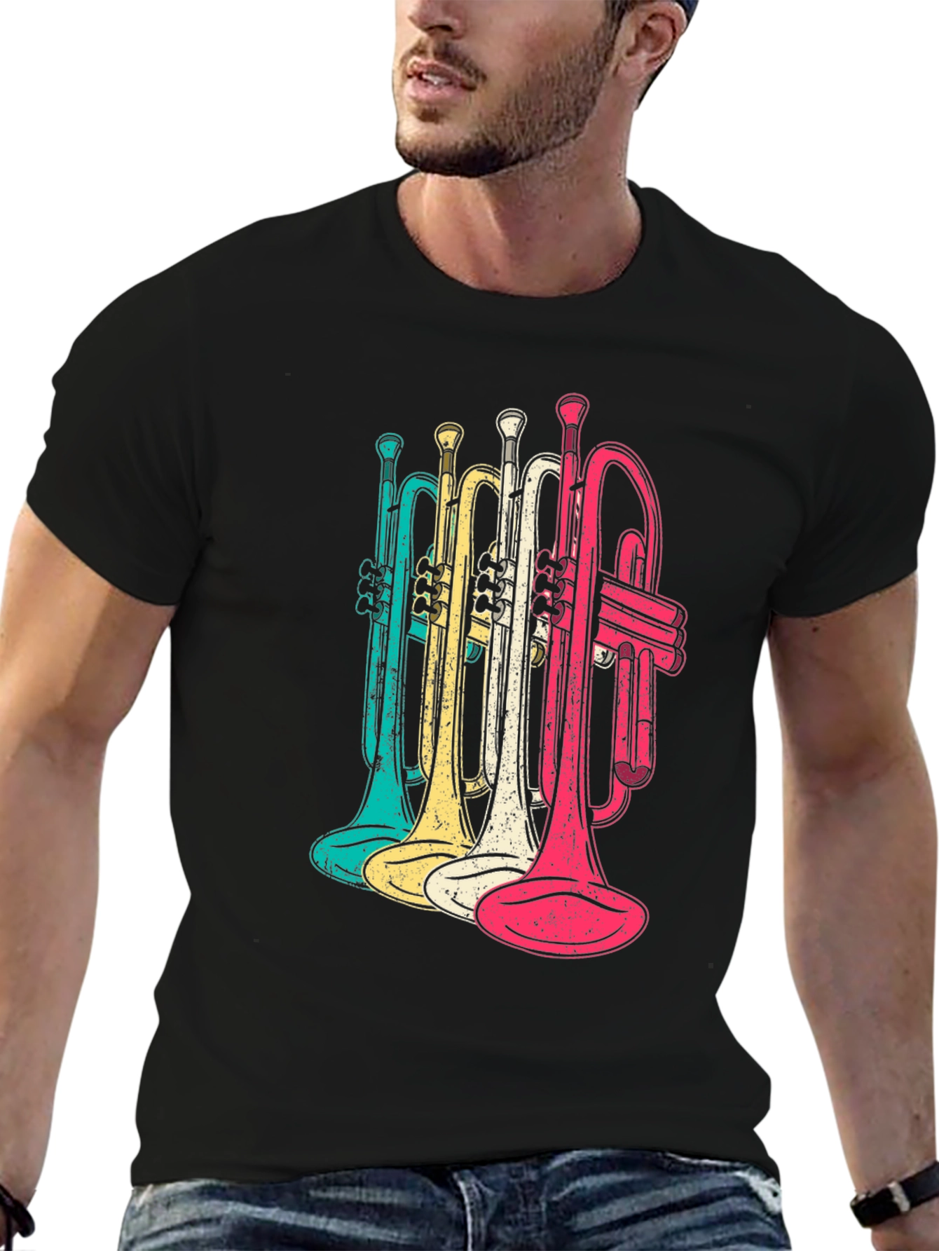 Retro Trumpet Graphic Tee - Black