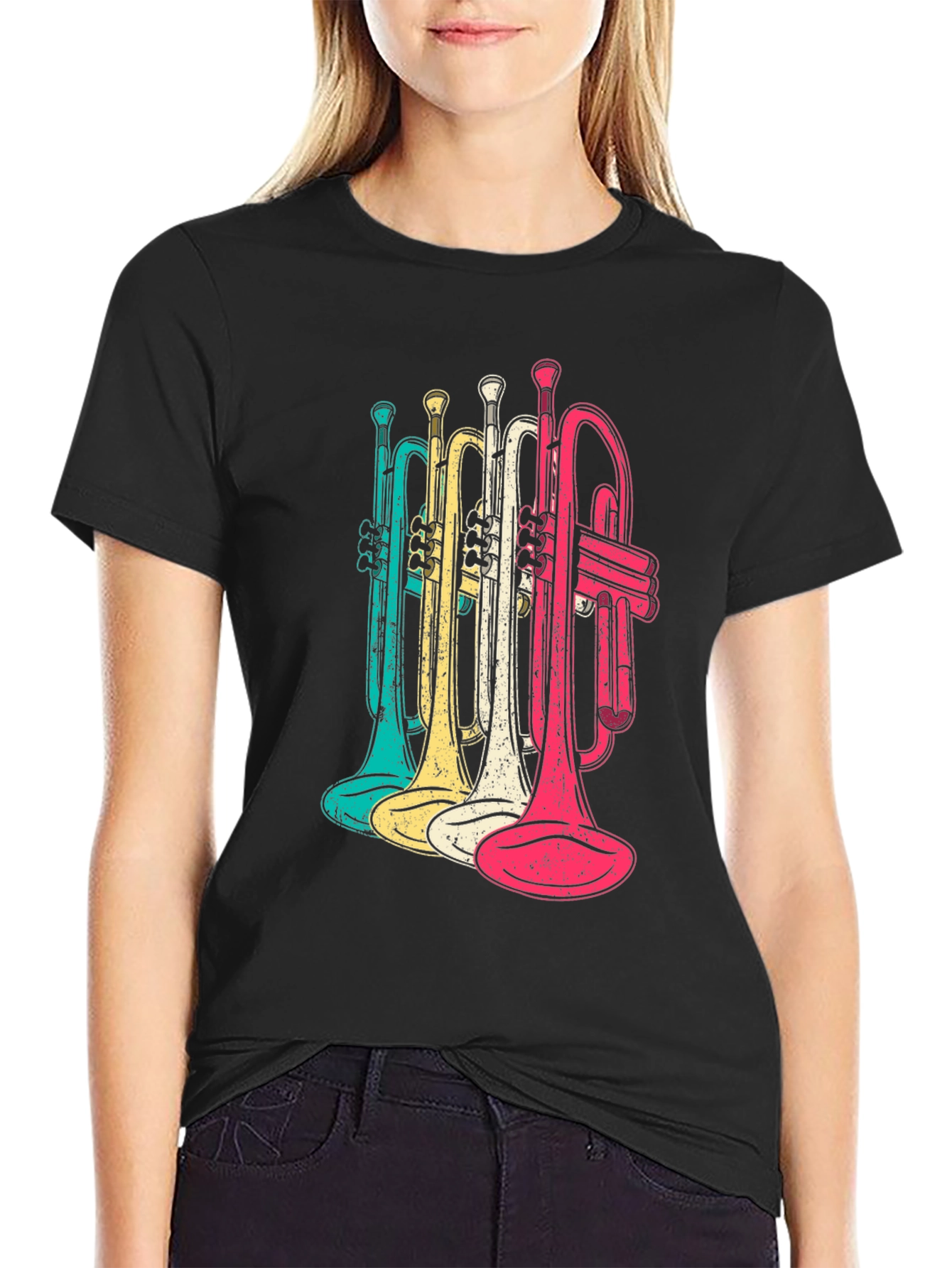 Retro Trumpet Graphic Tee - Black