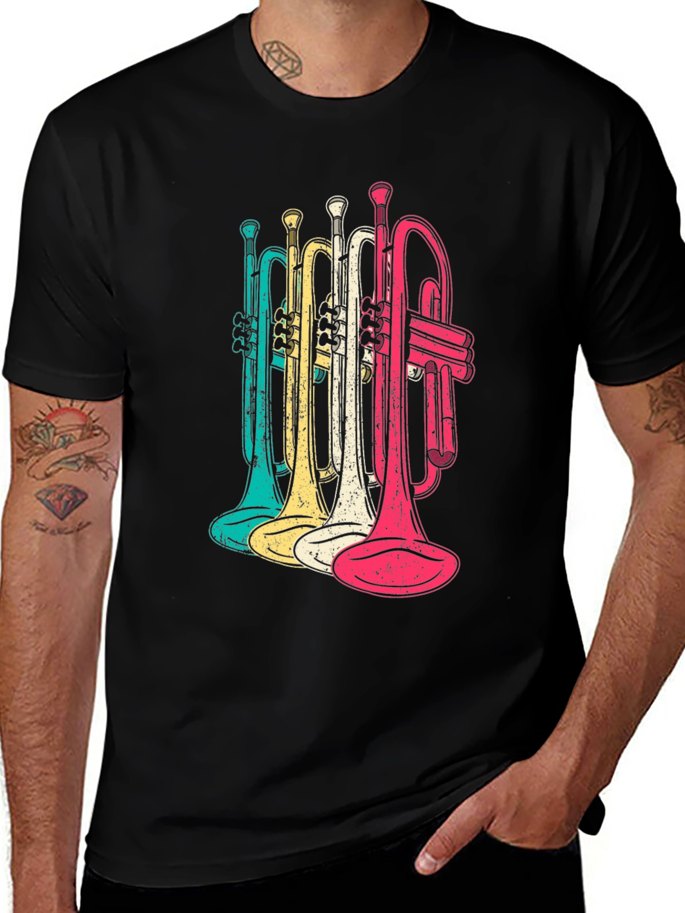 Retro Trumpet Graphic Tee - Black