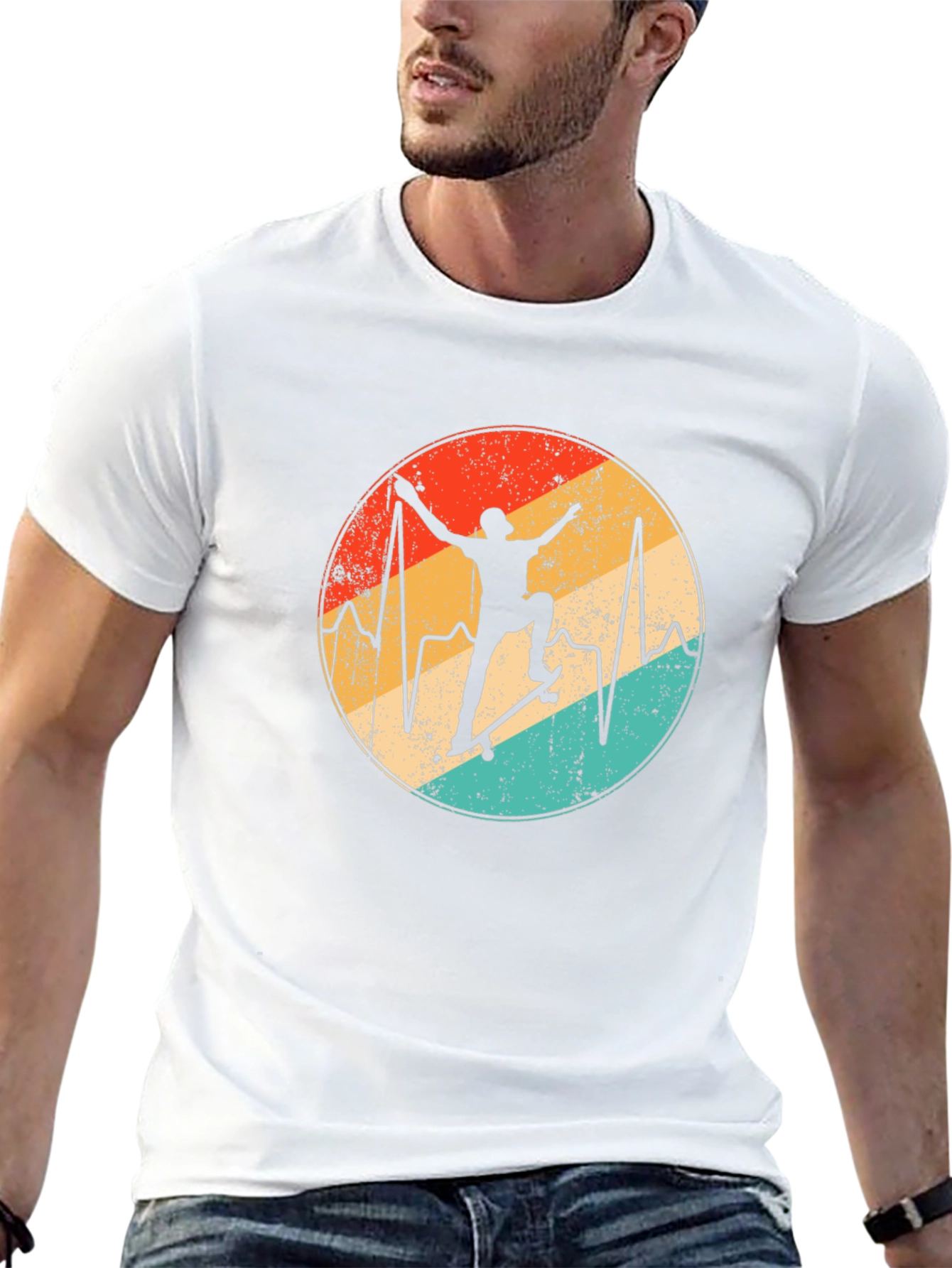 Retro Skateboard Heartbeat Graphic Tee - Black