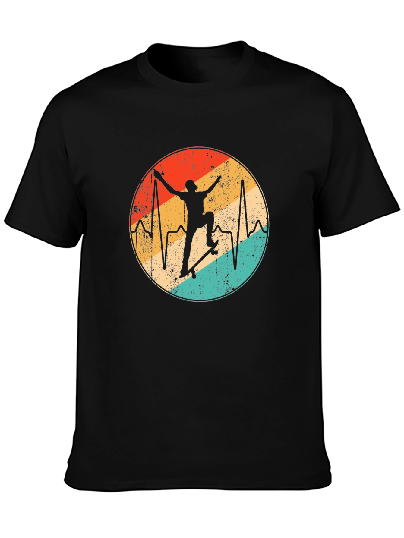Retro Skateboard Heartbeat Graphic Tee - Black