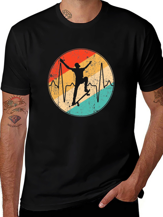 Retro Skateboard Heartbeat Graphic Tee - Black