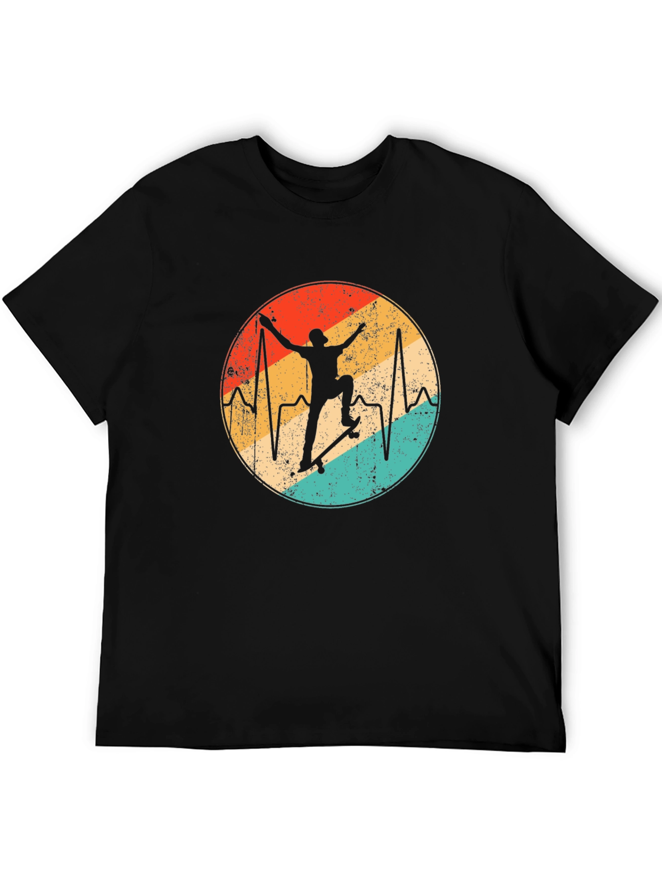 Retro Skateboard Heartbeat Graphic Tee - Black