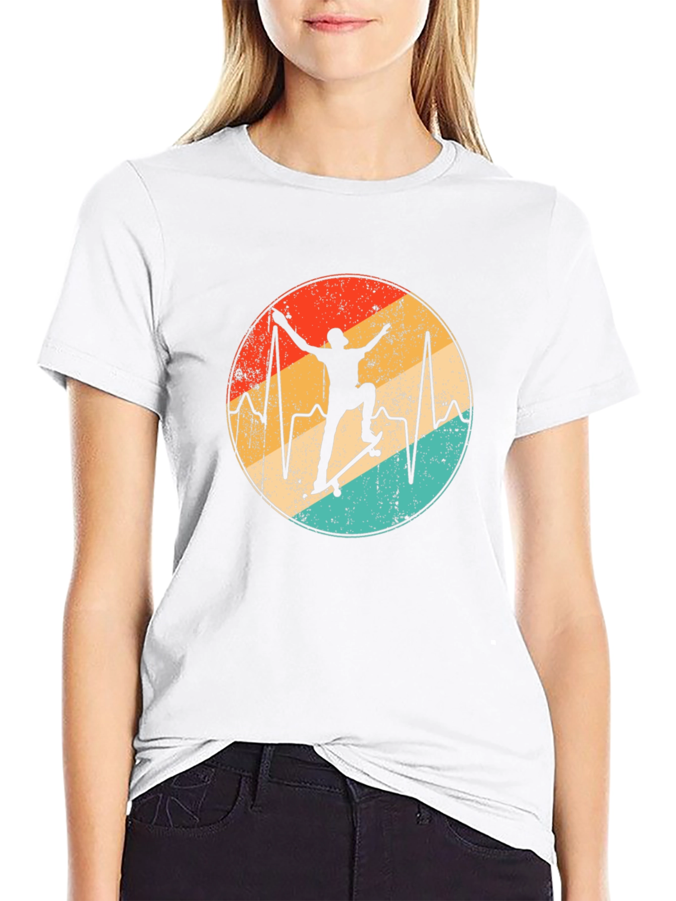 Retro Skateboard Heartbeat Graphic Tee - Black
