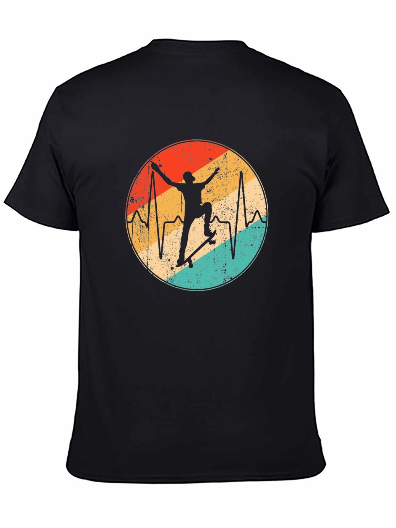 Retro Skateboard Heartbeat Graphic Tee - Black