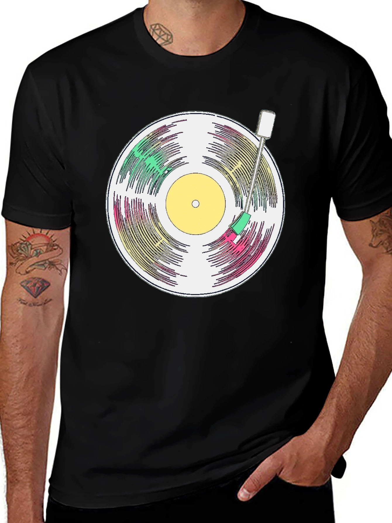 Retro Vinyl Record T-Shirt - Black