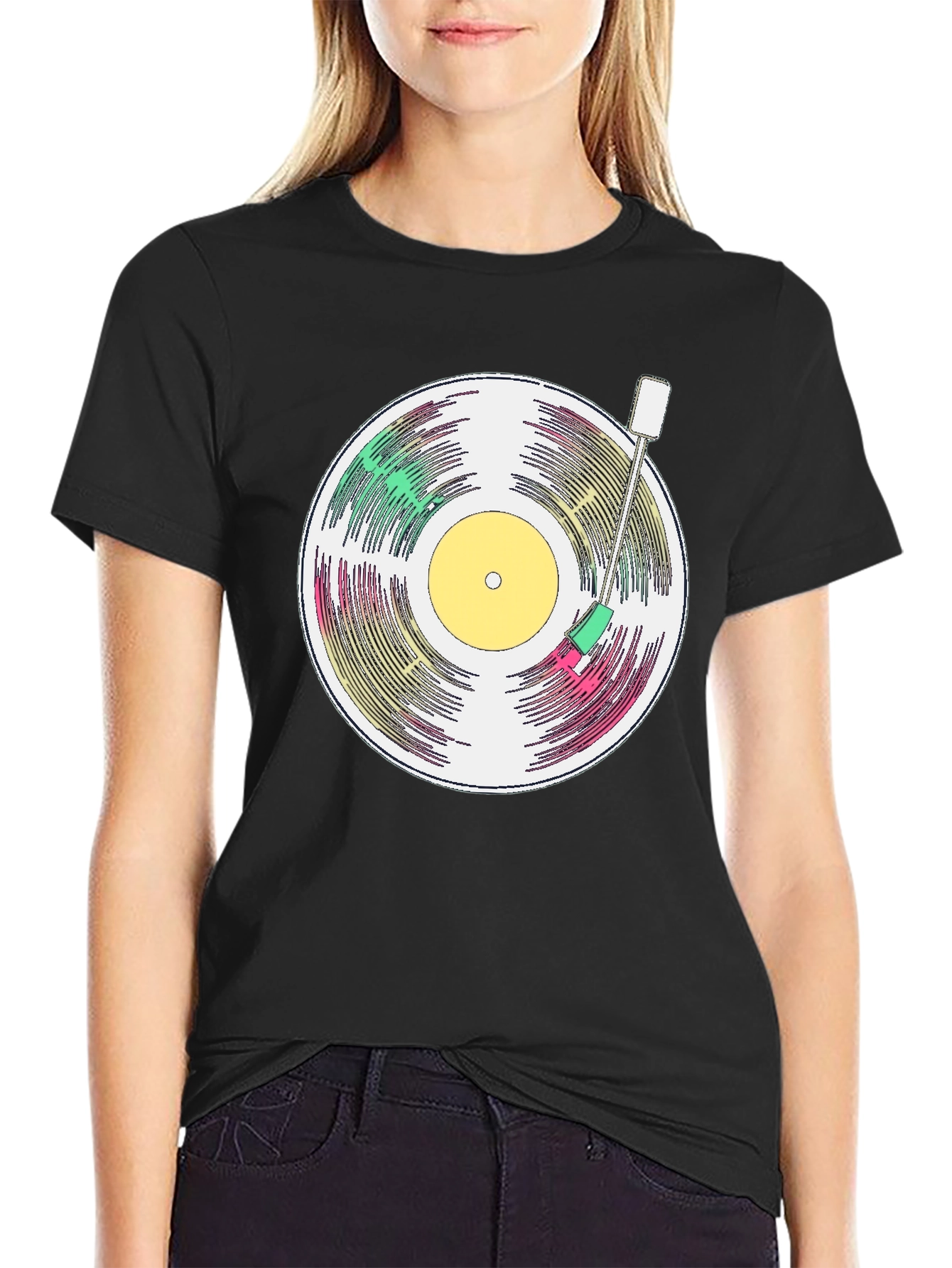 Retro Vinyl Record T-Shirt - Black
