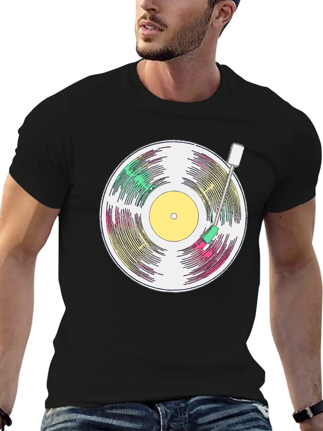 Retro Vinyl Record T-Shirt - Black