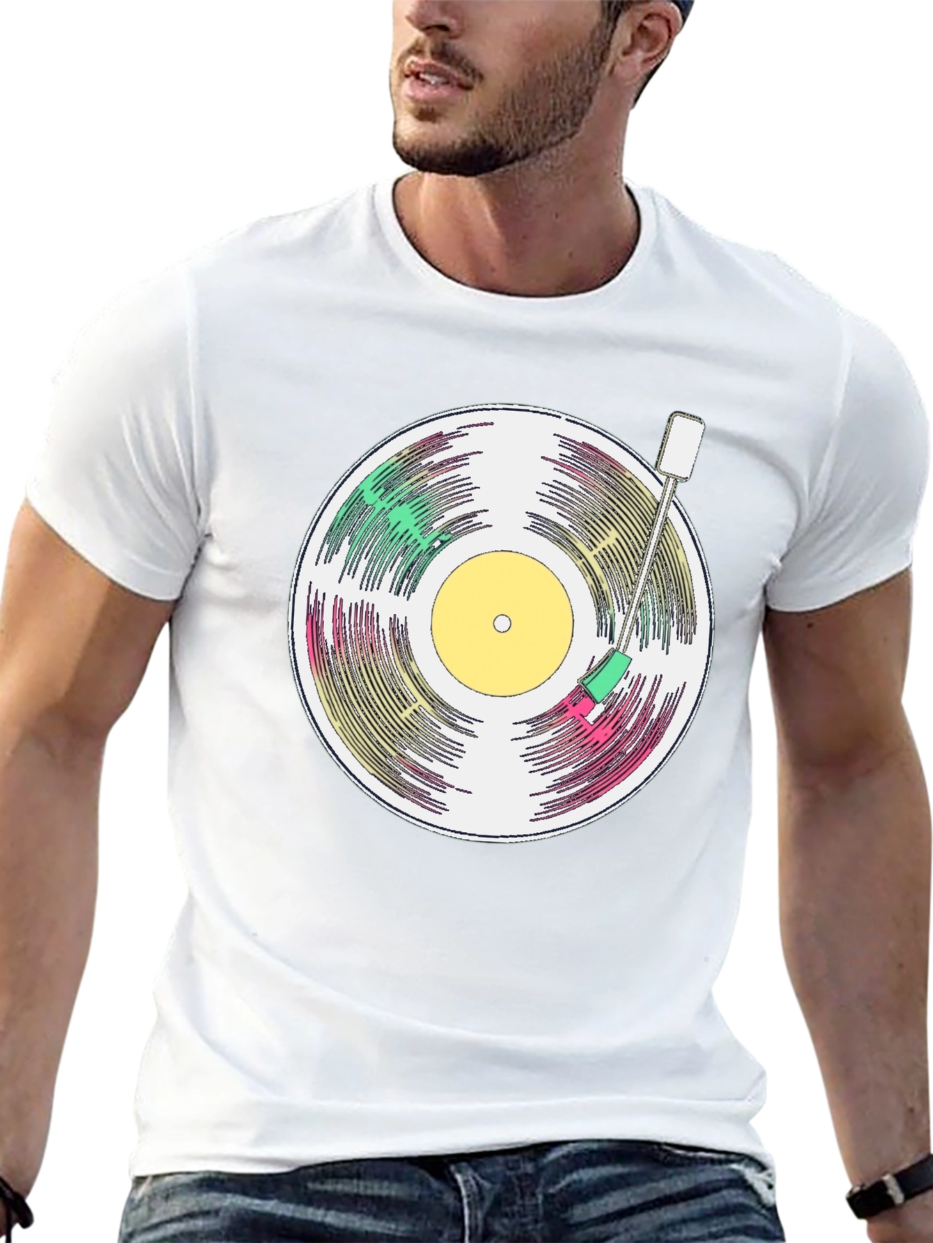 Retro Vinyl Record T-Shirt - Black