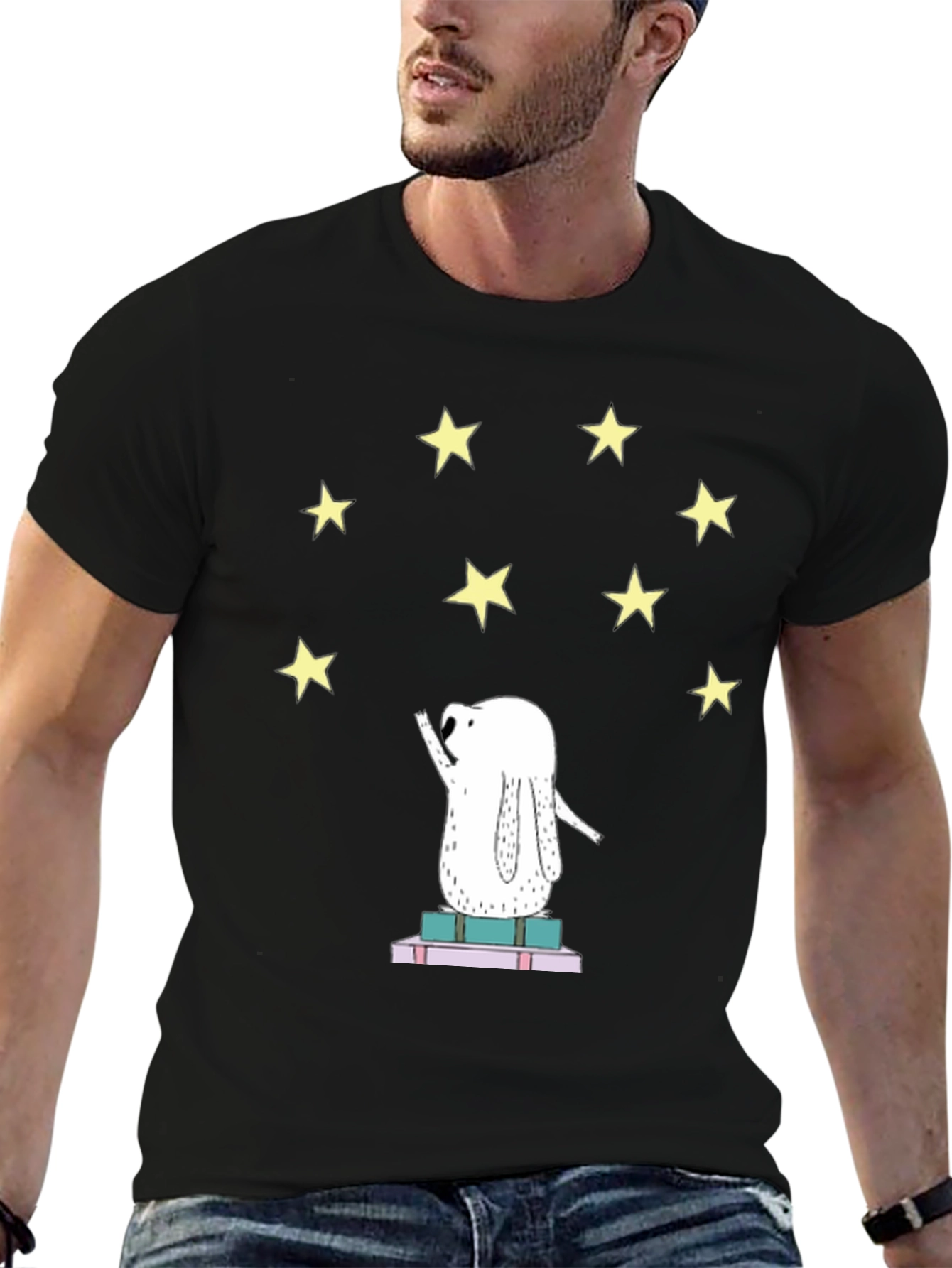 Starry Dreamer T-Shirt - Cute Rabbit on Books