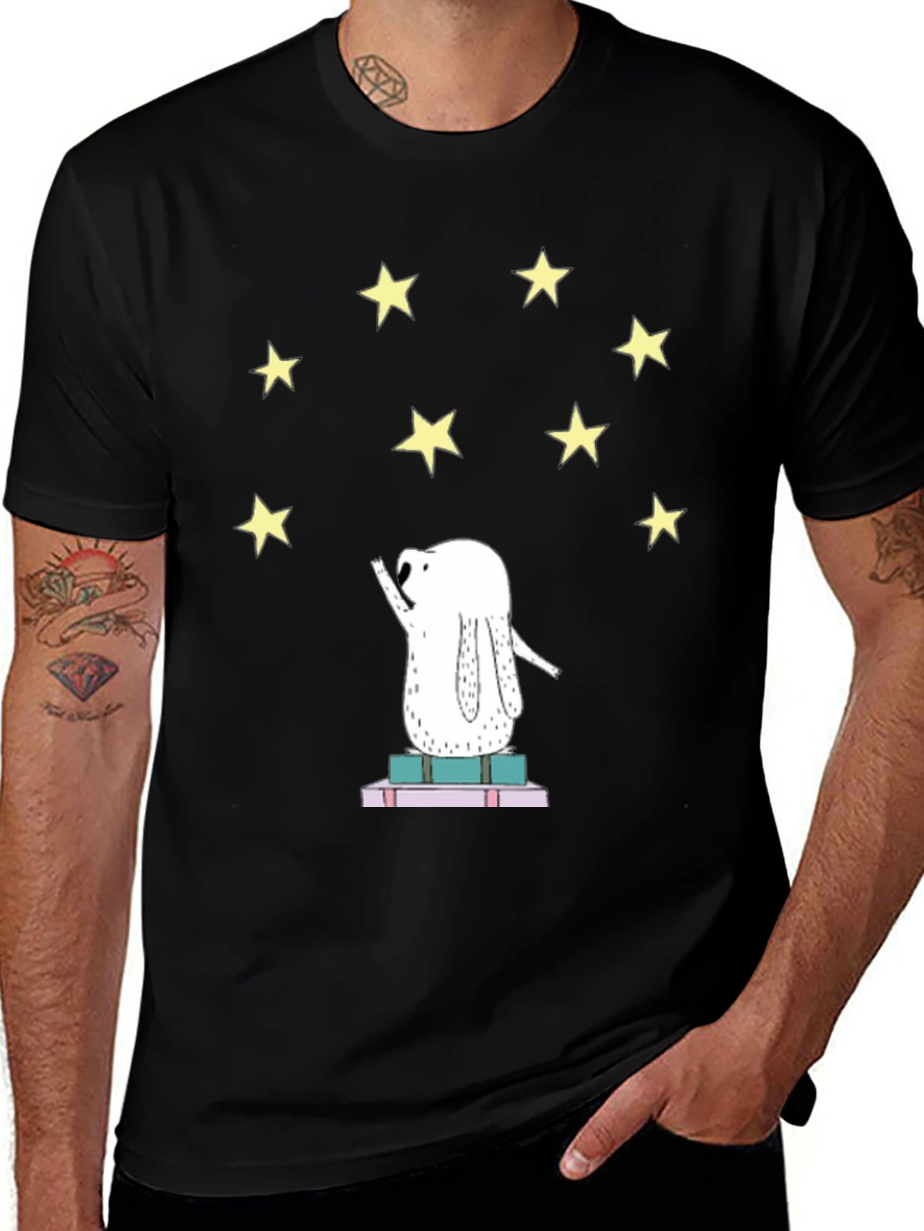 Starry Dreamer T-Shirt - Cute Rabbit on Books