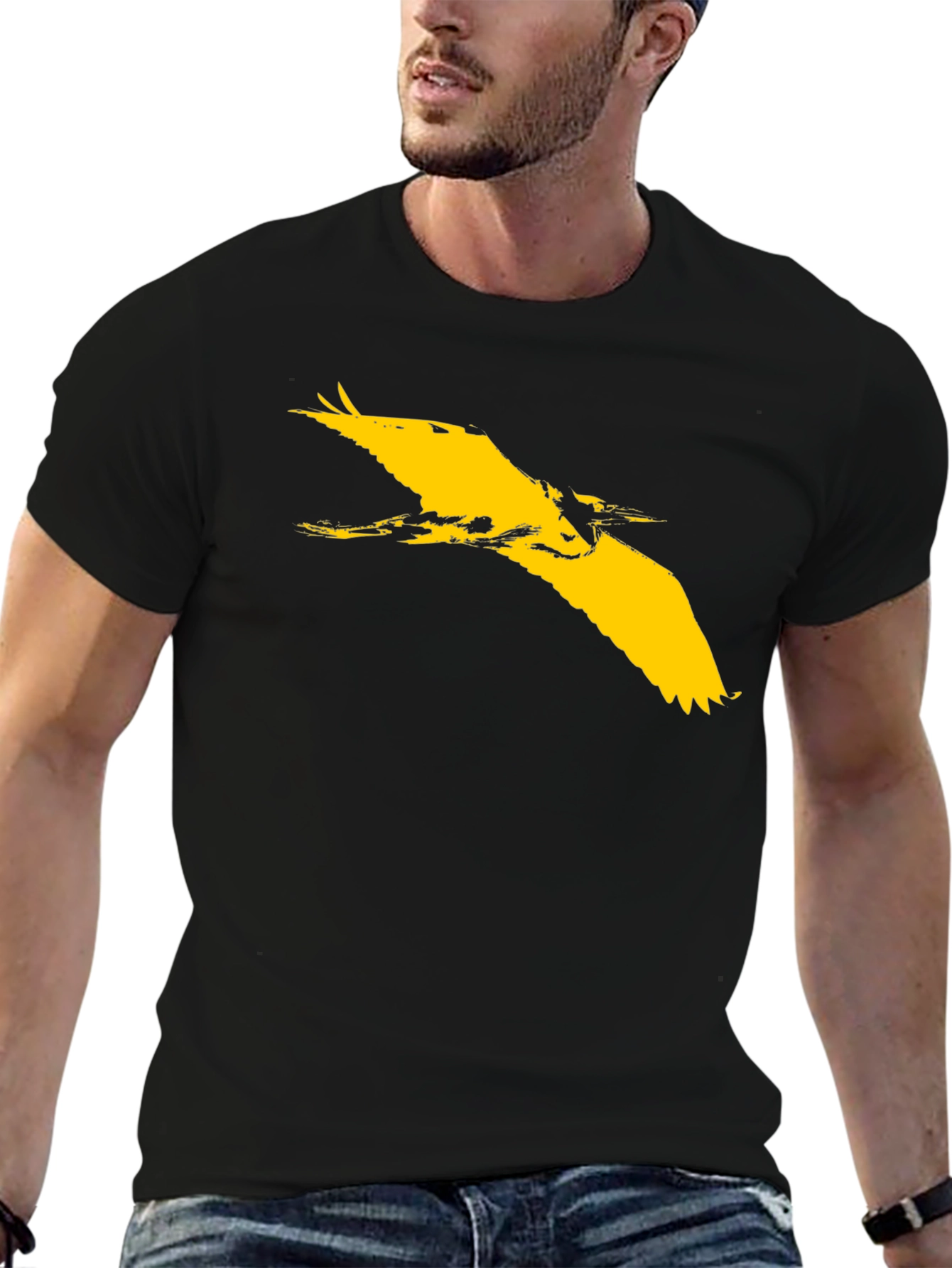 Black T-Shirt with Bird Design