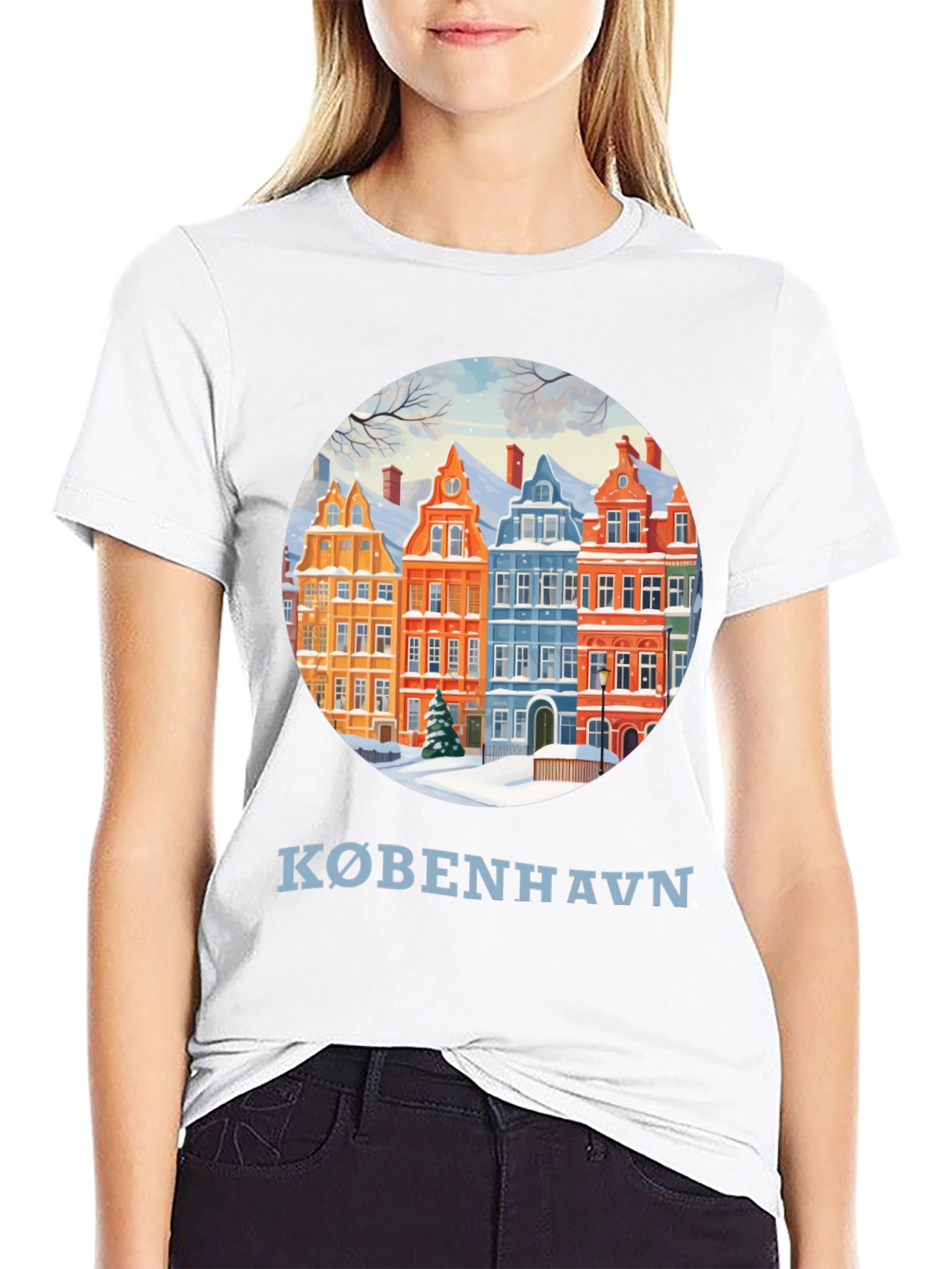 Copenhagen Winter Houses Graphic T-Shirt