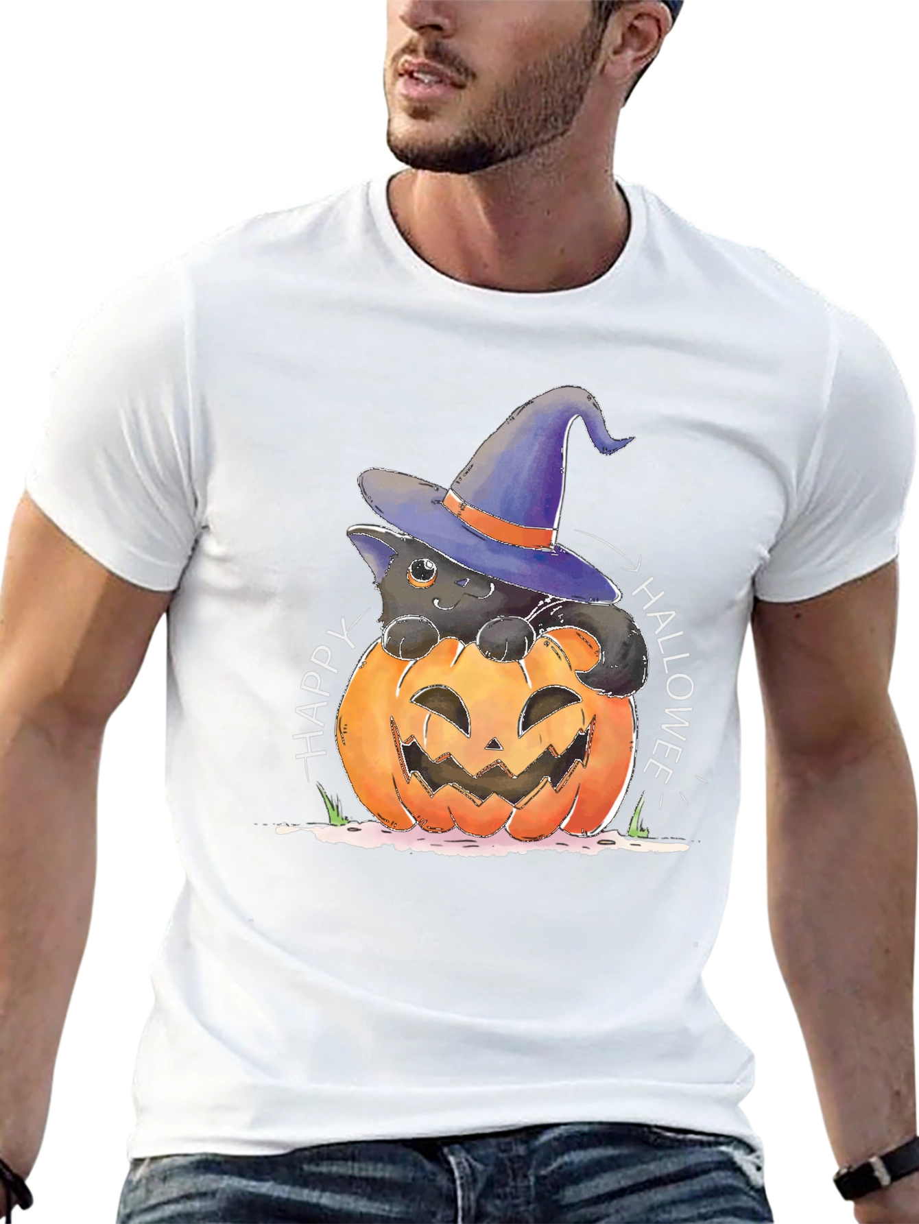 Halloween Cat in Pumpkin T-Shirt
