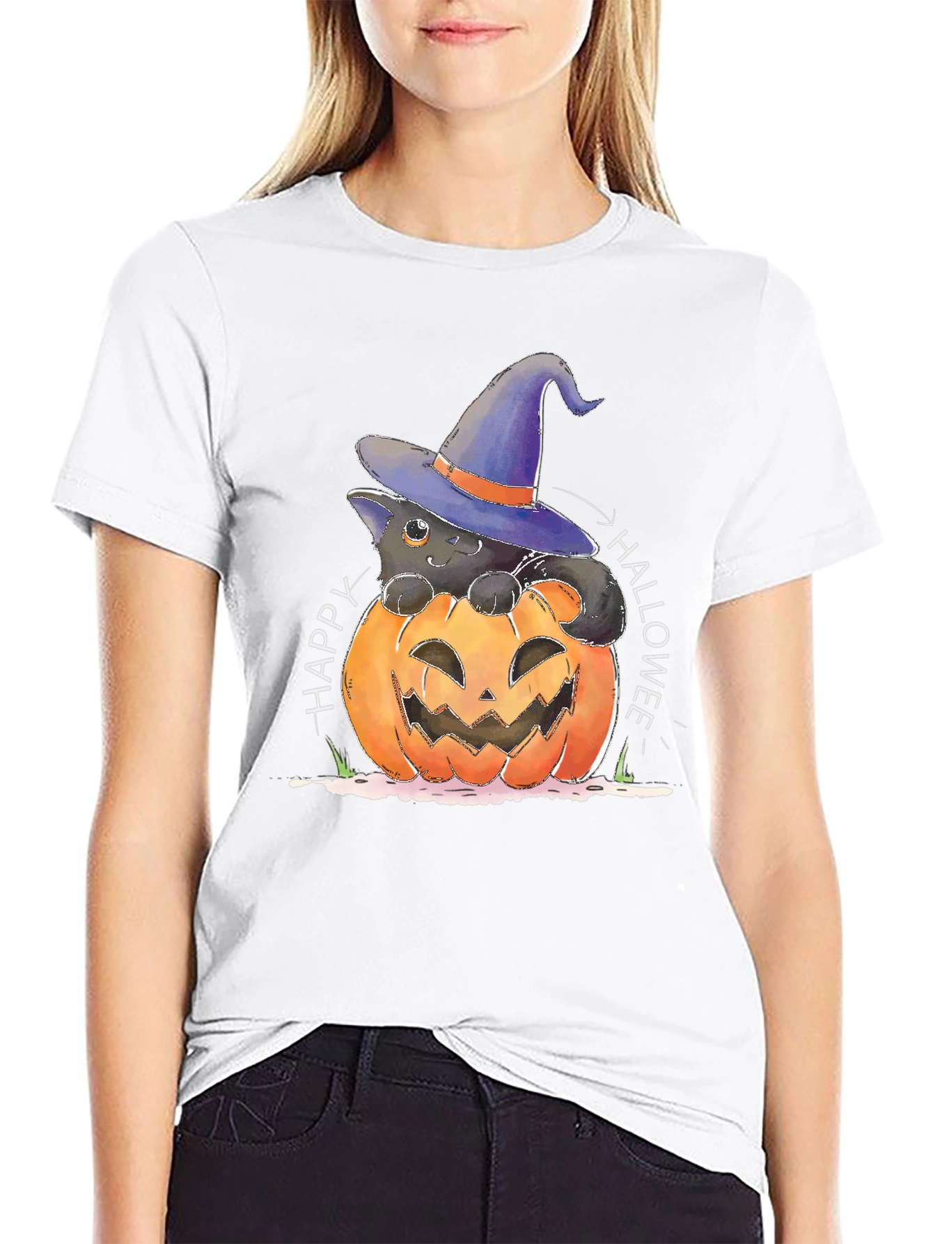 Halloween Cat in Pumpkin T-Shirt