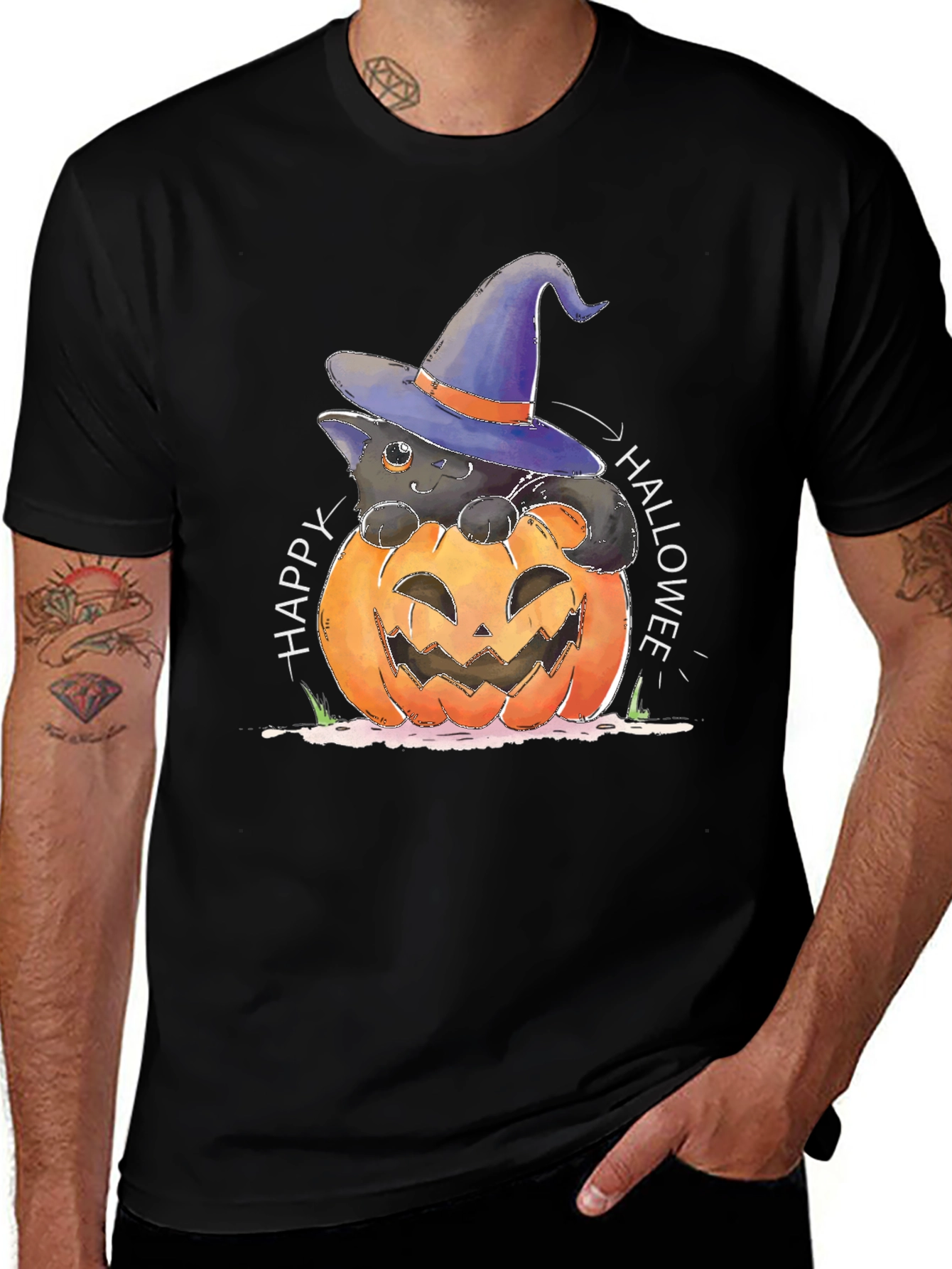 Halloween Cat in Pumpkin T-Shirt
