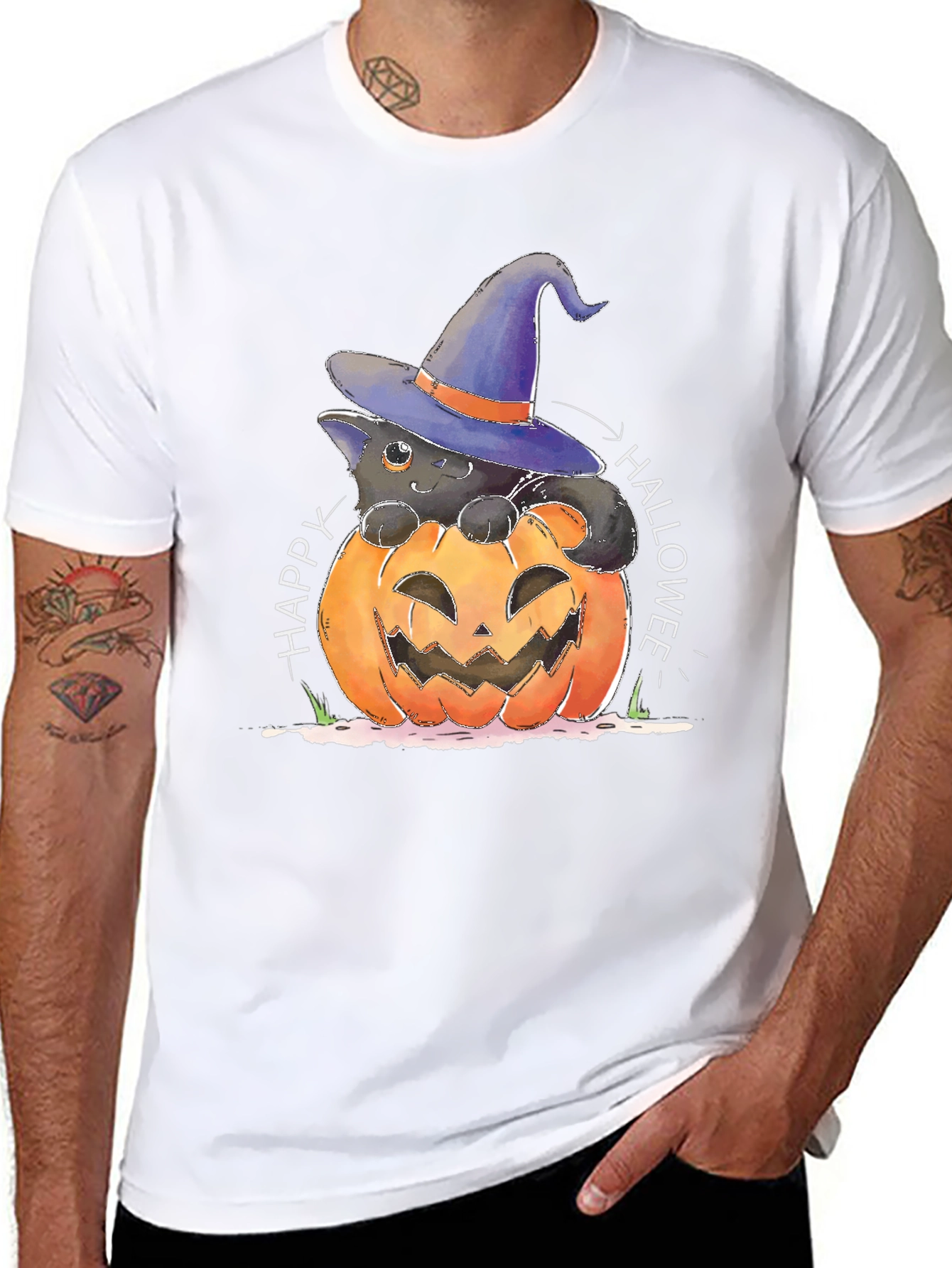 Halloween Cat in Pumpkin T-Shirt