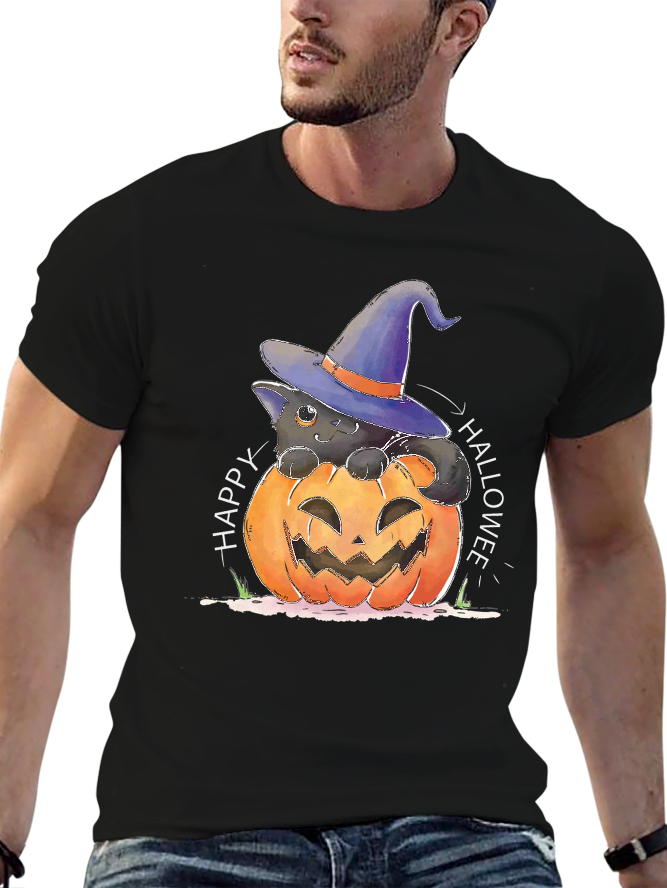 Halloween Cat in Pumpkin T-Shirt
