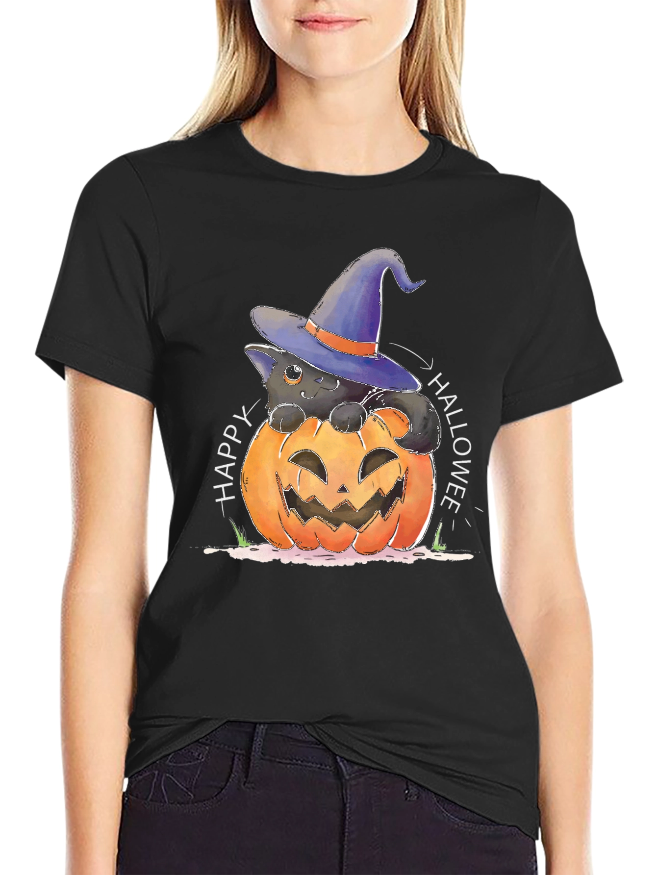 Halloween Cat in Pumpkin T-Shirt