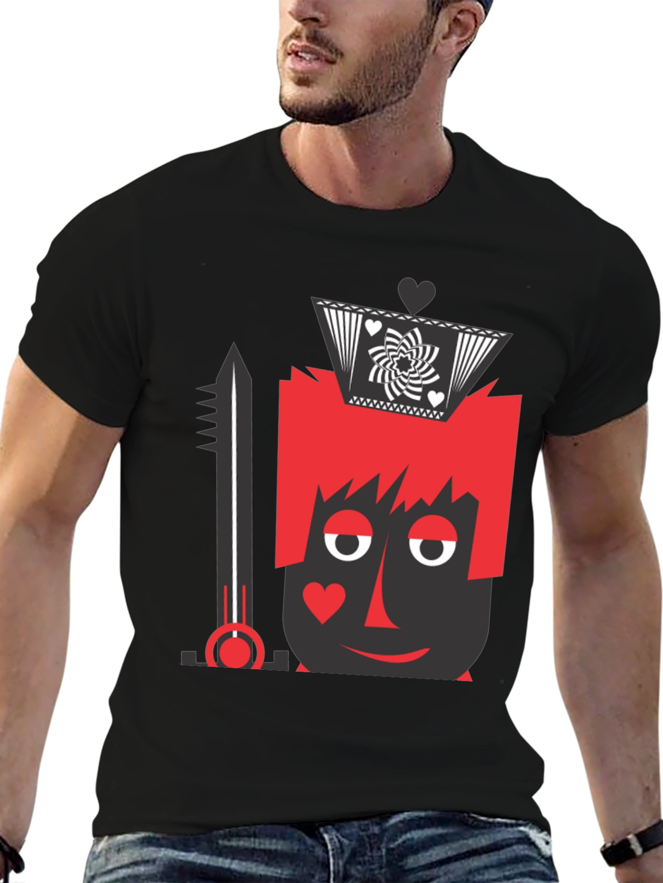 King of Hearts Graphic Tee - Black Crew Neck