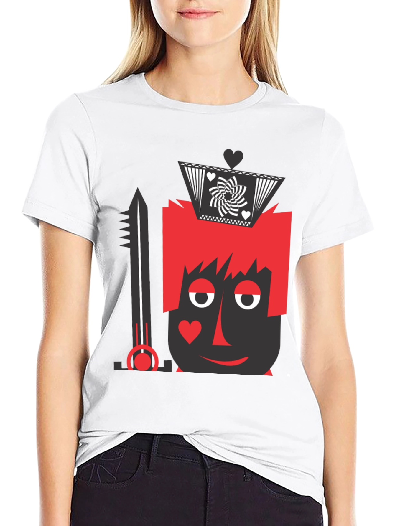 King of Hearts Graphic Tee - Black Crew Neck