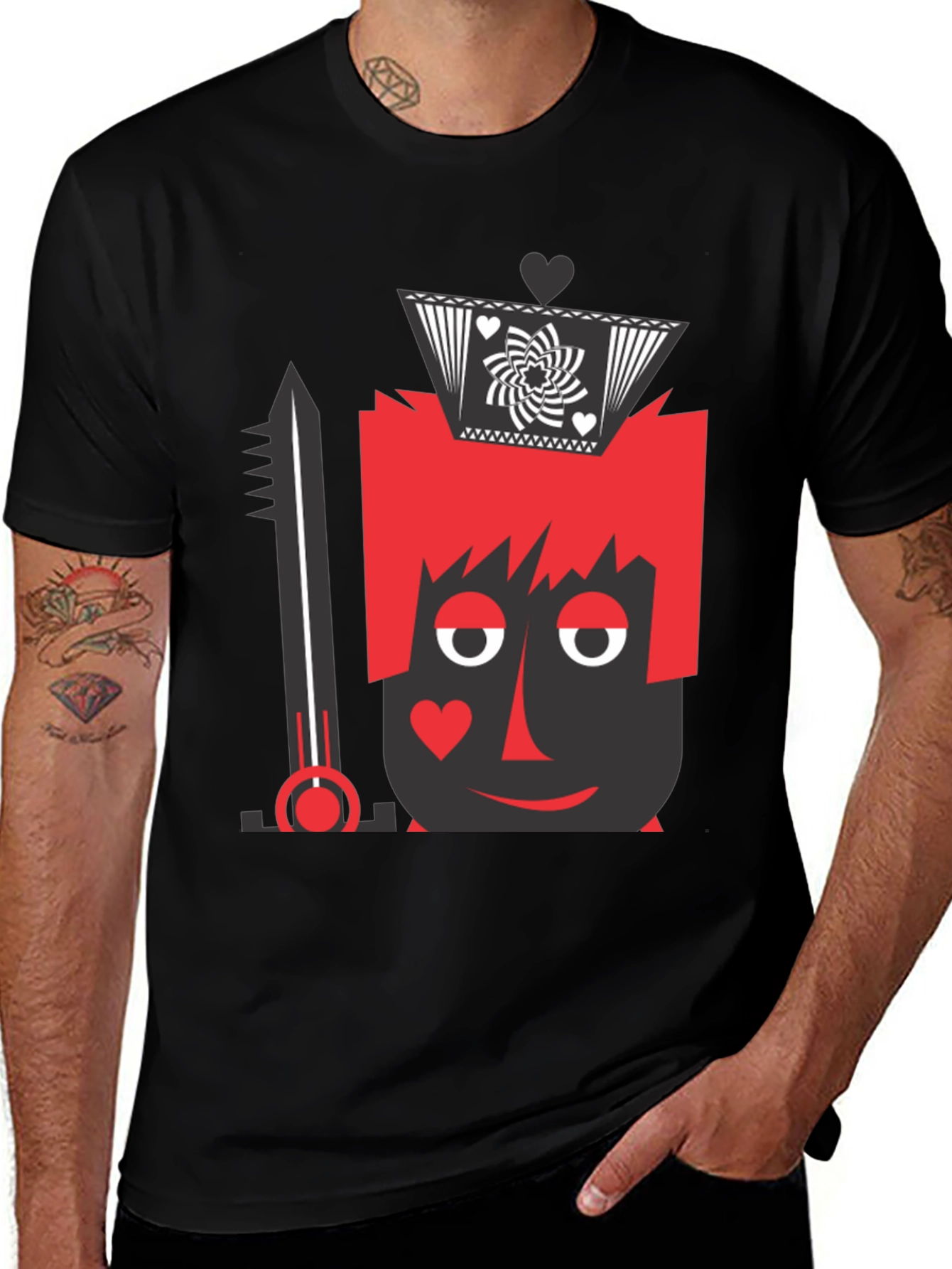 King of Hearts Graphic Tee - Black Crew Neck