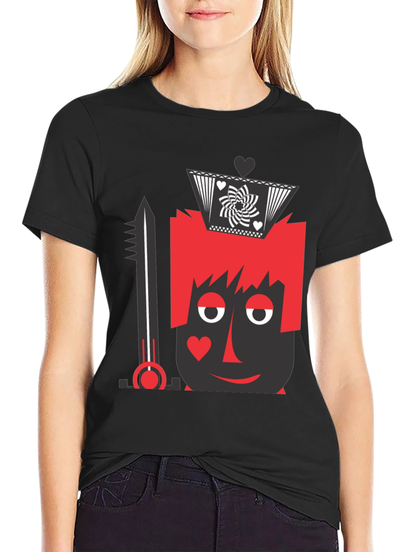 King of Hearts Graphic Tee - Black Crew Neck