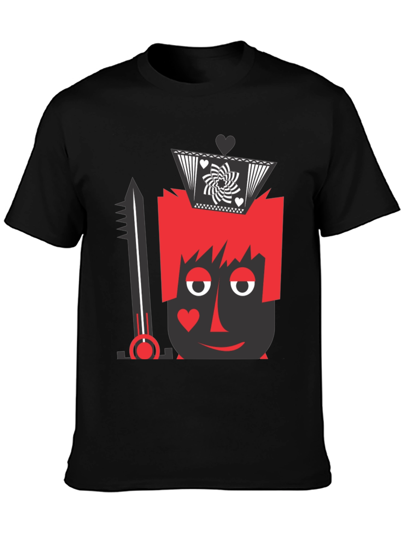King of Hearts Graphic Tee - Black Crew Neck
