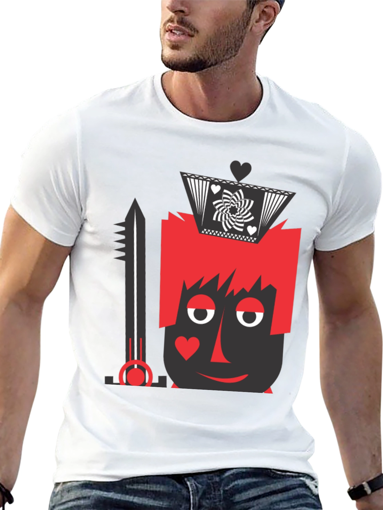 King of Hearts Graphic Tee - Black Crew Neck