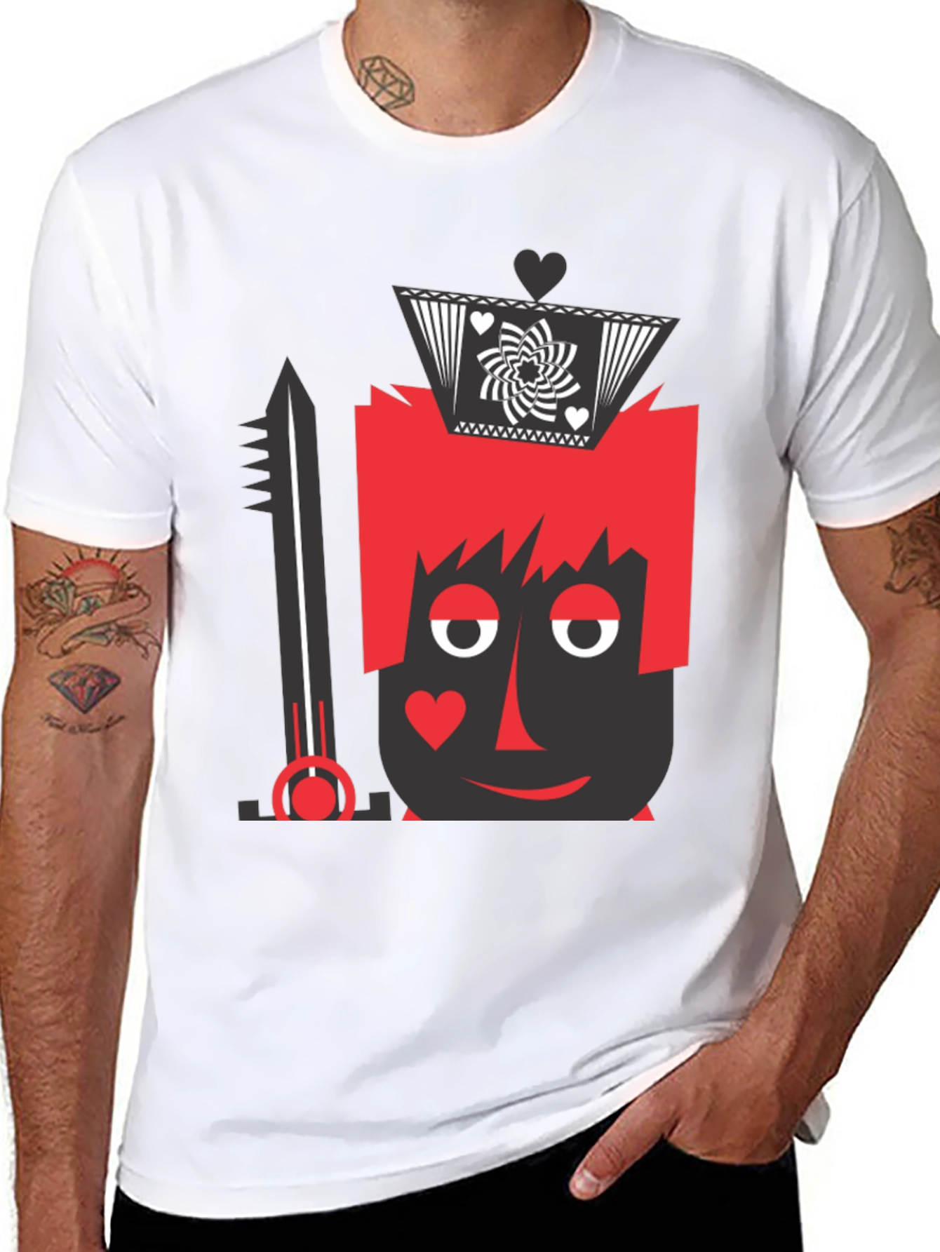 King of Hearts Graphic Tee - Black Crew Neck