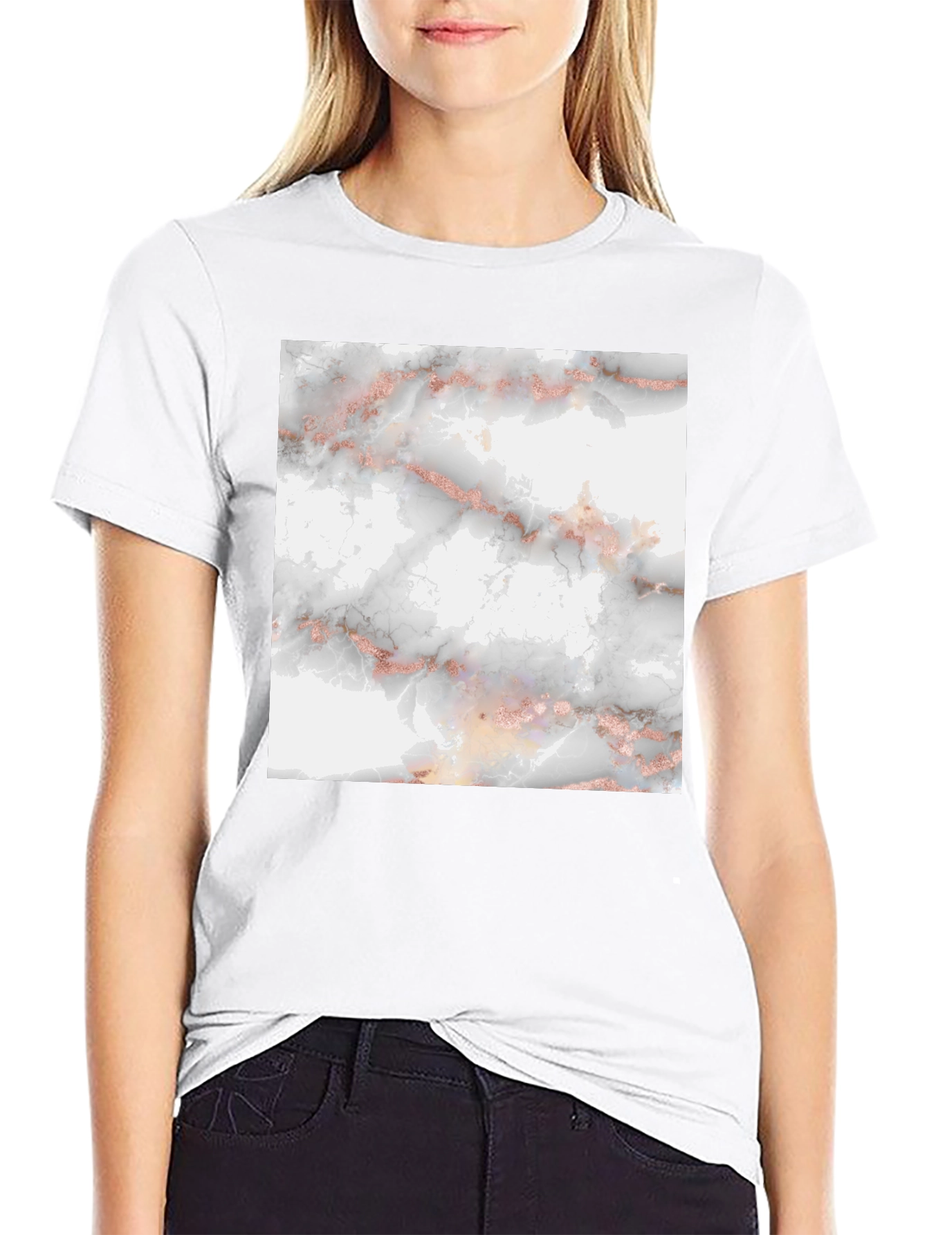 Trendy Black Tee with Marble Print