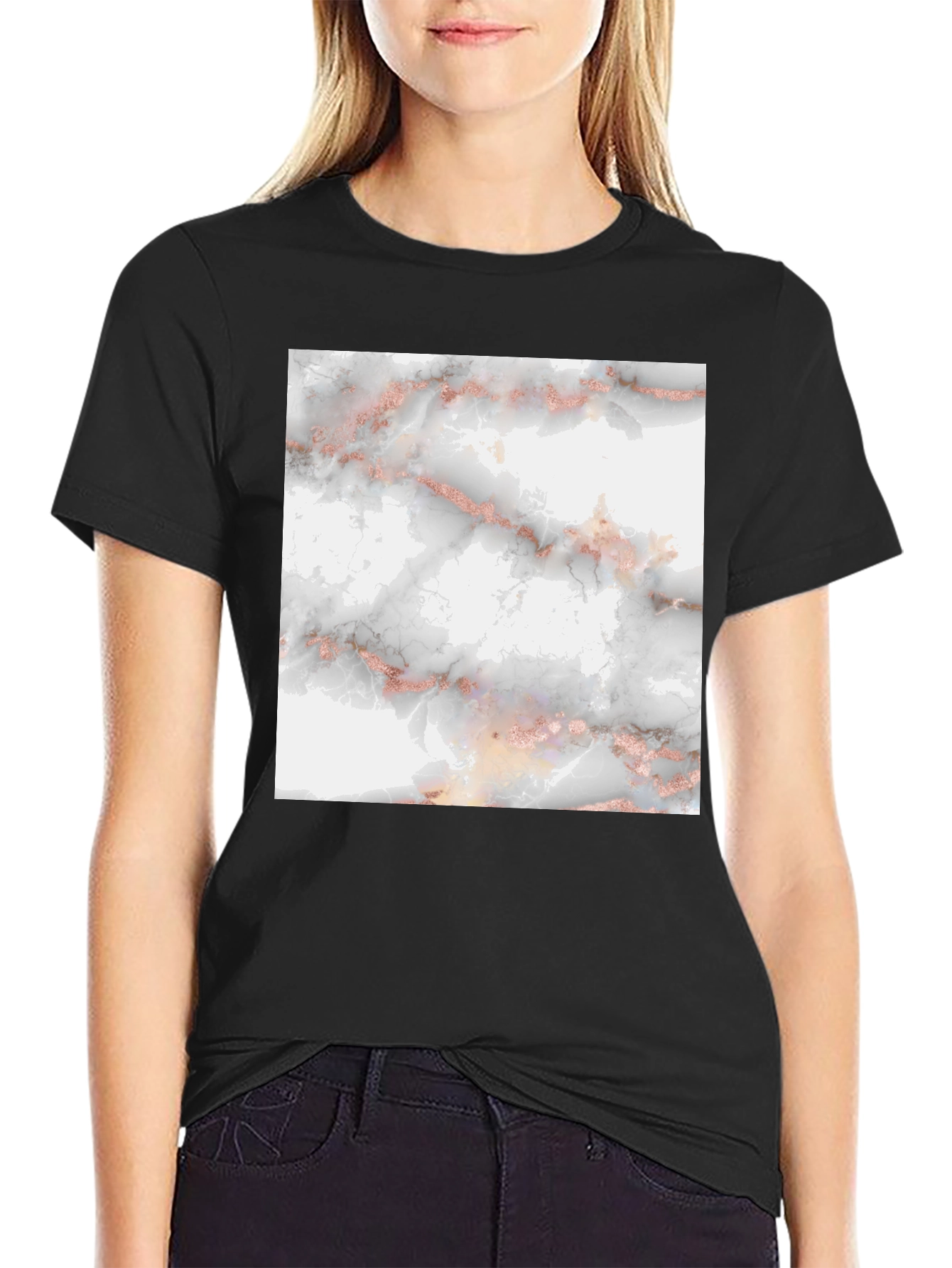Trendy Black Tee with Marble Print