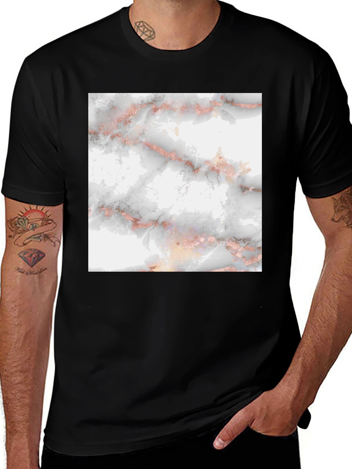 Trendy Black Tee with Marble Print
