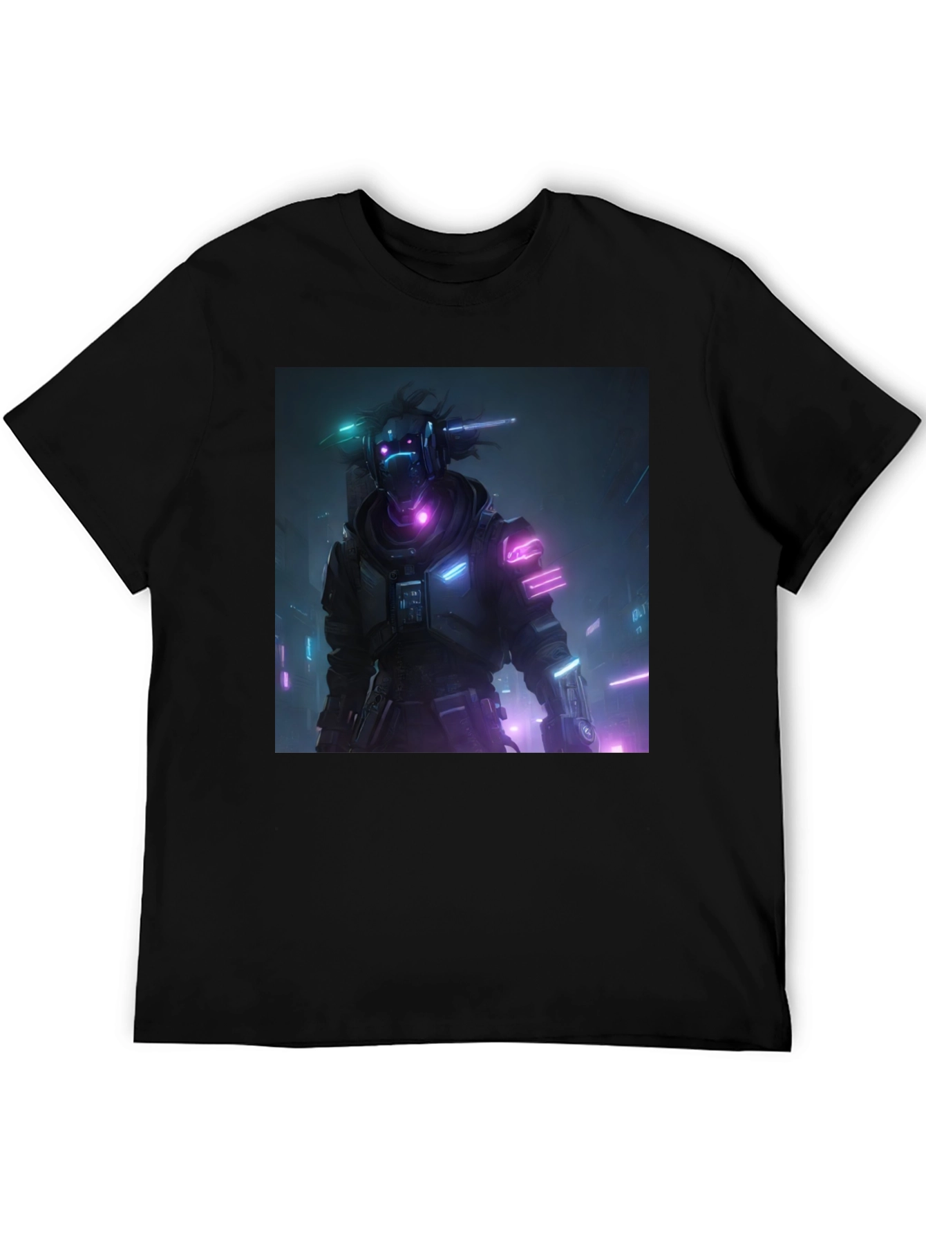 Cyberpunk Neon Character Black T-Shirt