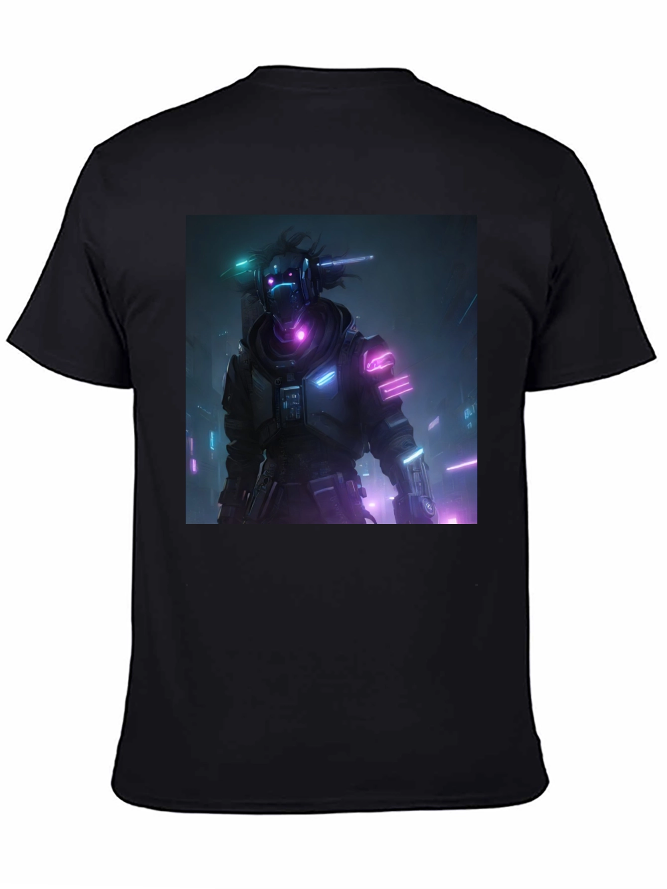 Cyberpunk Neon Character Black T-Shirt