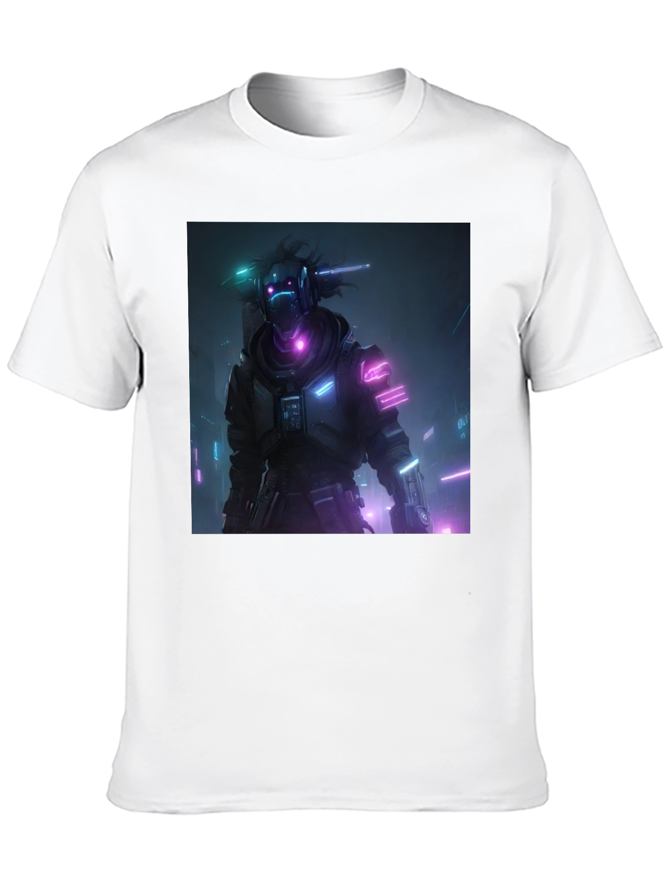 Cyberpunk Neon Character Black T-Shirt