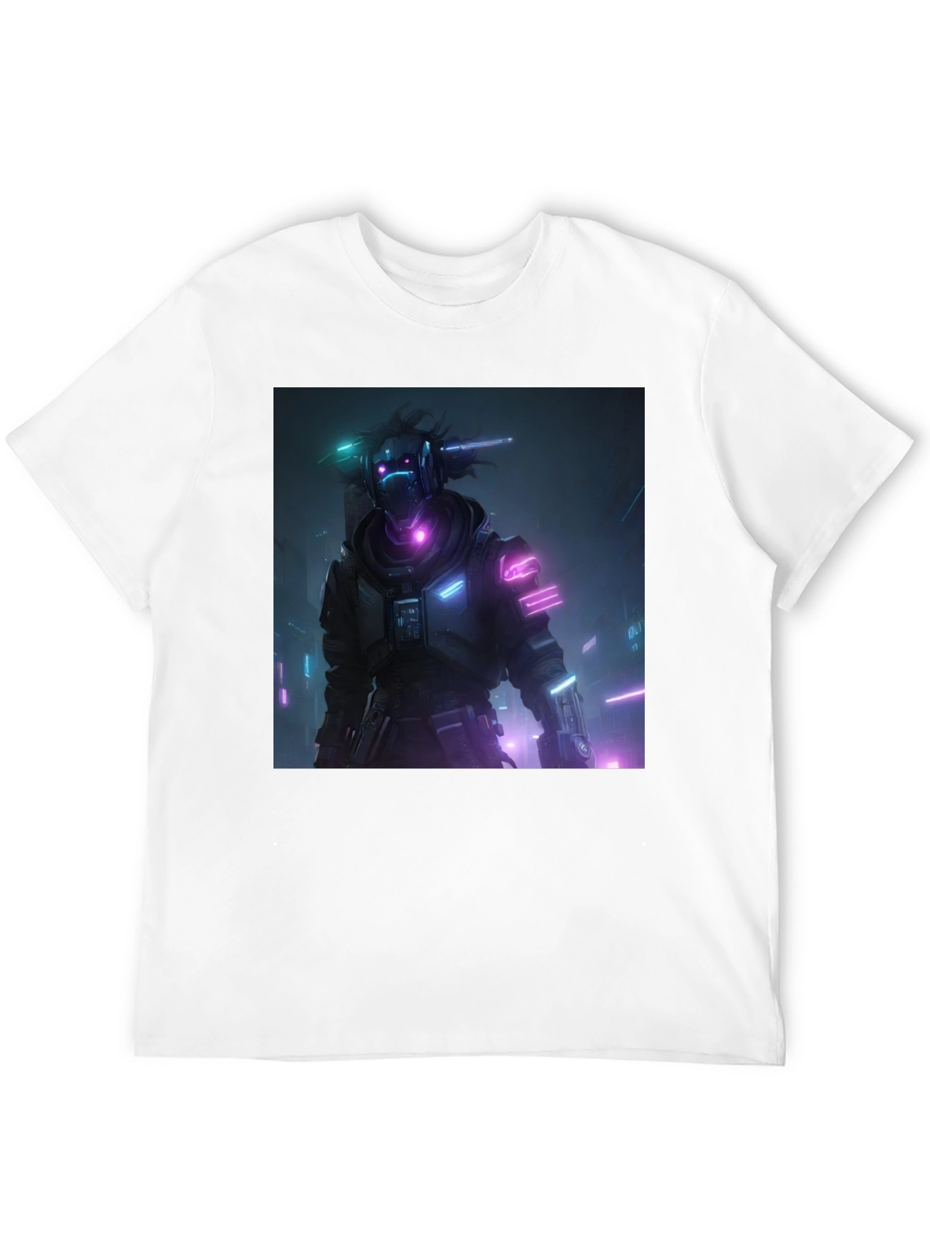 Cyberpunk Neon Character Black T-Shirt