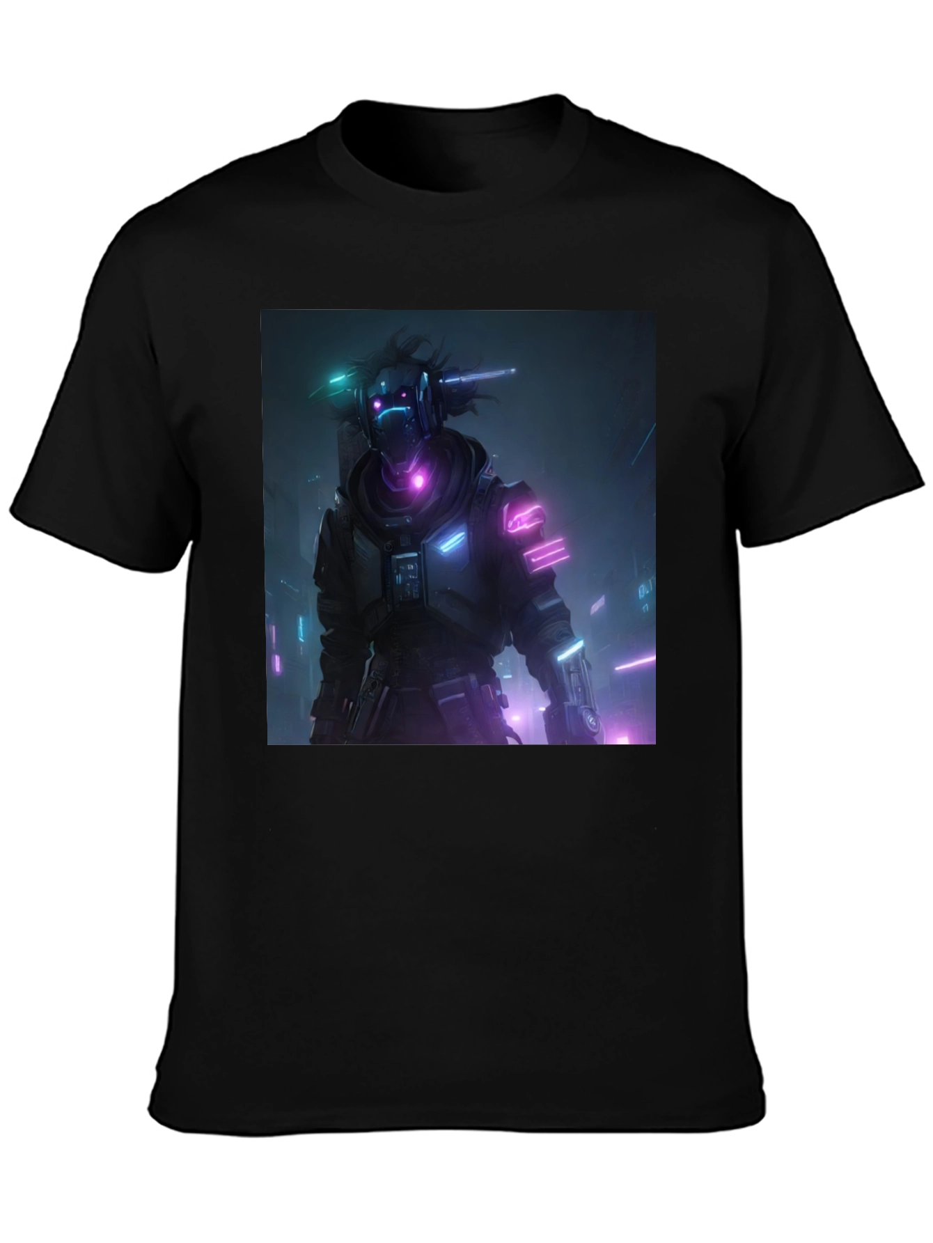 Cyberpunk Neon Character Black T-Shirt