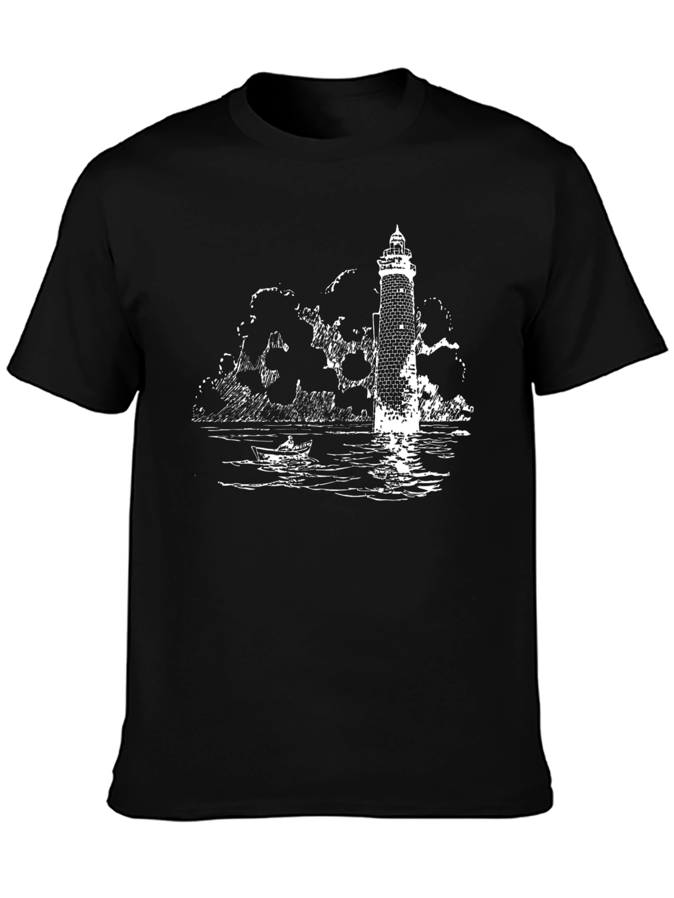 Lighthouse Graphic Tee - Black Cotton T-Shirt