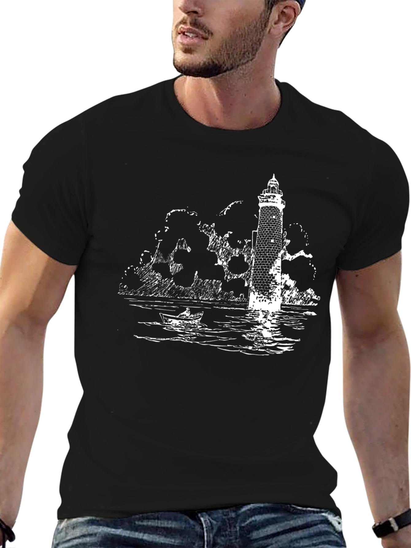 Lighthouse Graphic Tee - Black Cotton T-Shirt